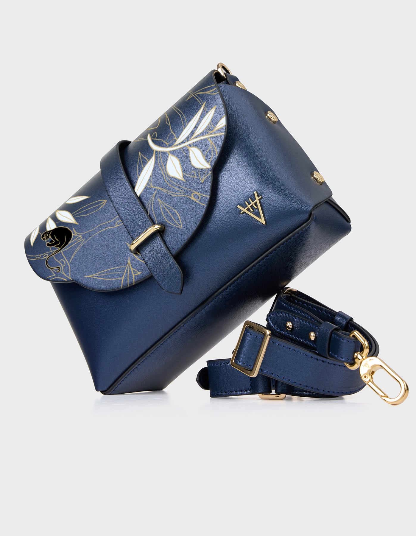 Hiva Atelier | Harmonia Shoulder Bag - Hand-Painted Navy | Beautiful and Versatile Leather Accessories
