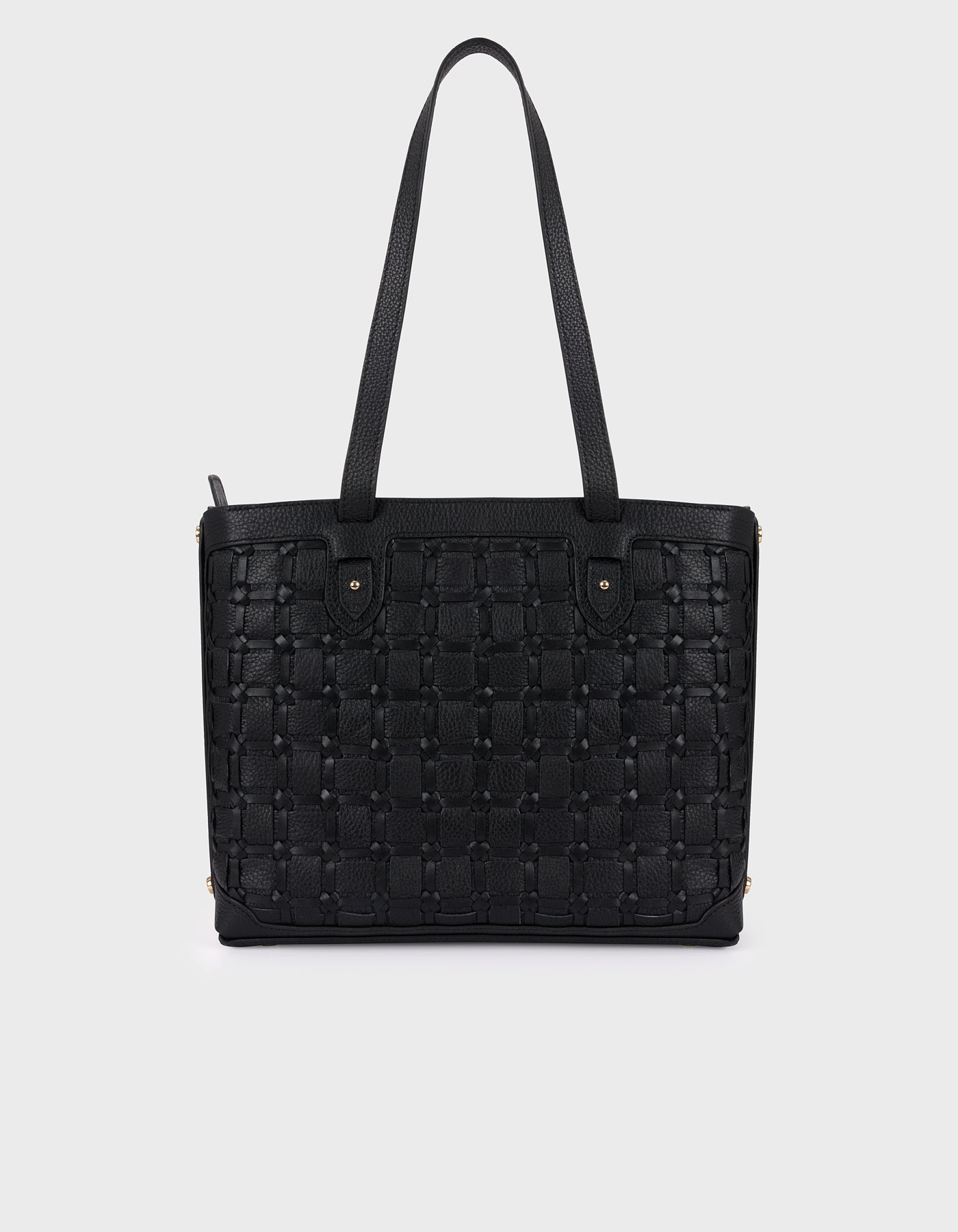 Woven Detail Leather Tote Bag