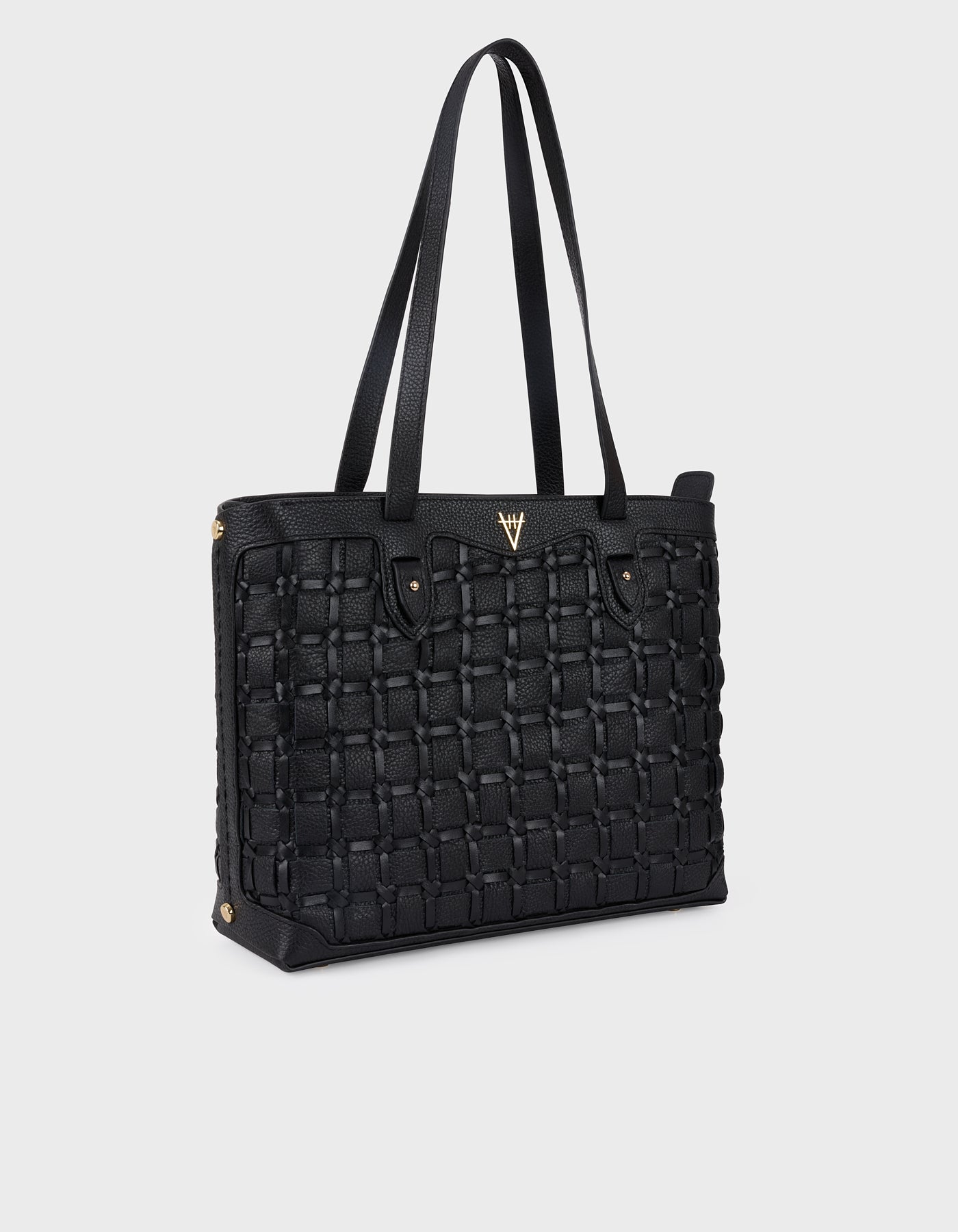 Woven Detail Leather Tote Bag