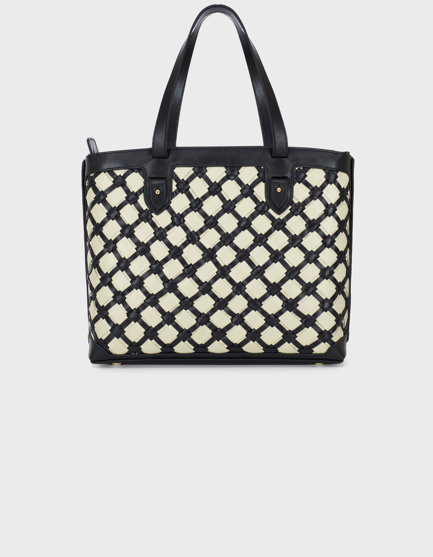 HiVa Atelier | Woven Detail Leather Tote Bag BLACK & BONE | Beautiful and Versatile Leather Accessories