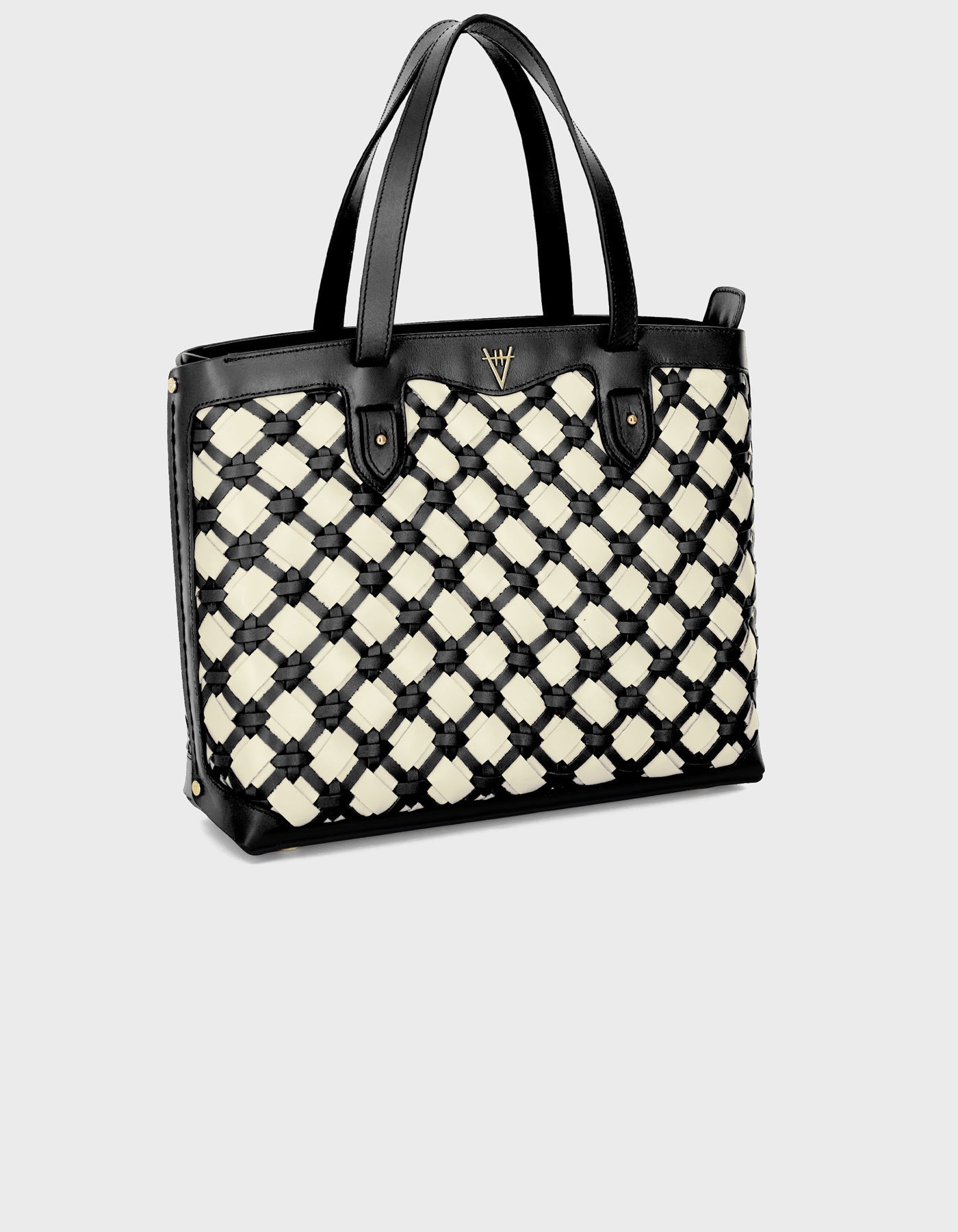 HiVa Atelier | Woven Detail Leather Tote Bag BLACK & BONE | Beautiful and Versatile Leather Accessories