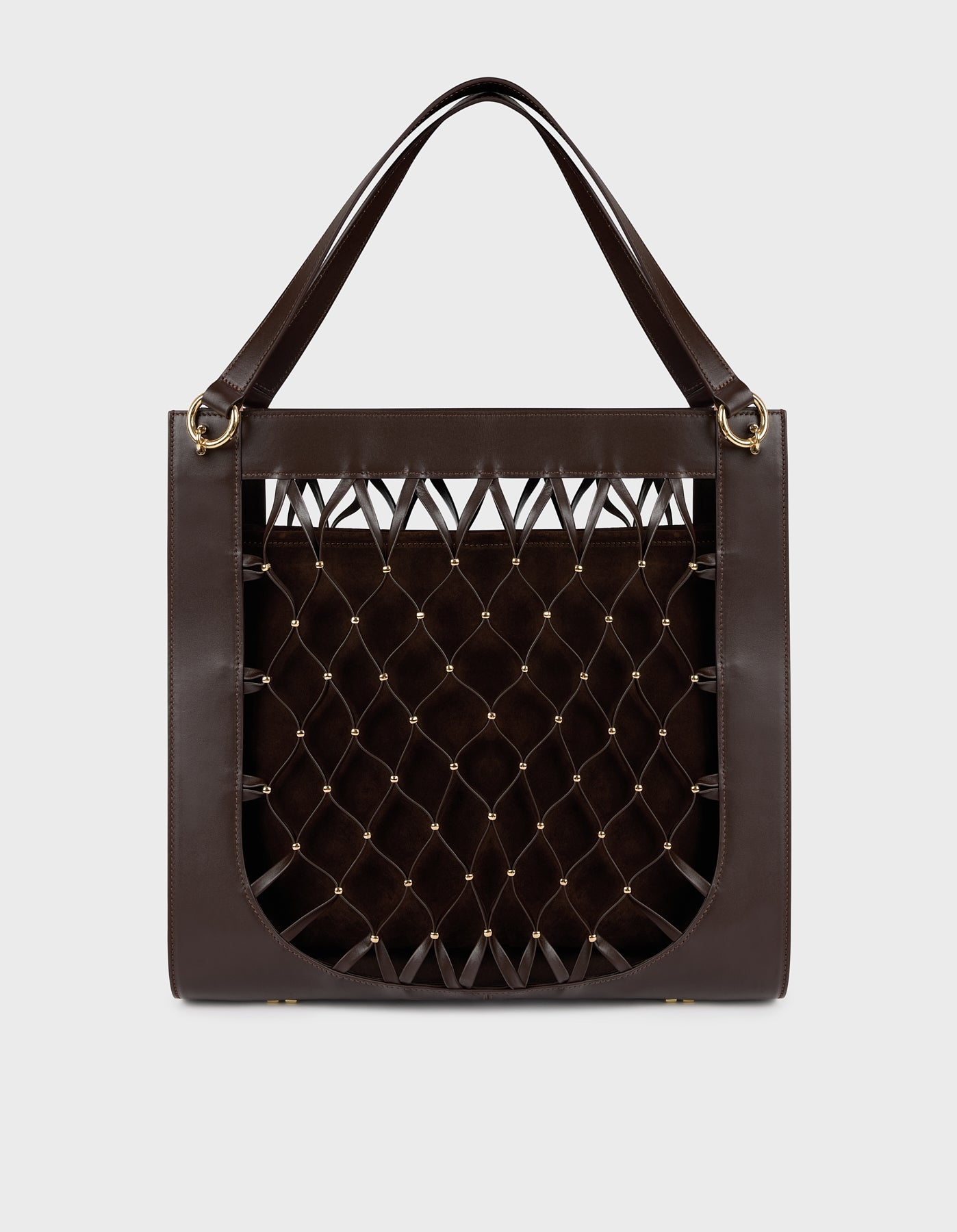 Leather Mesh Tote Bag with Golden Beaded Detail