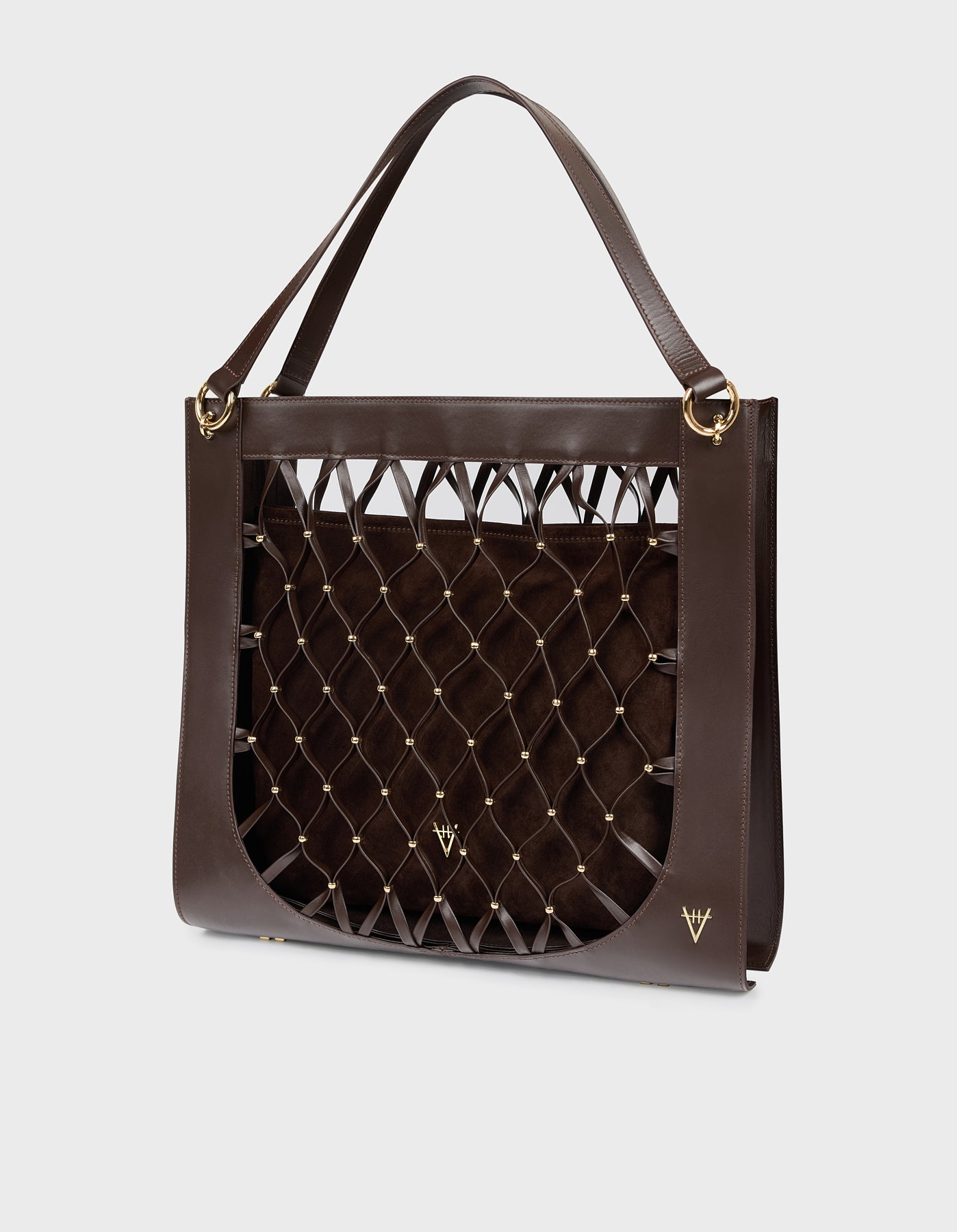 HiVa Atelier | Leather Mesh Tote Bag with Golden Beaded Detail NUTSHELL | Beautiful and Versatile Leather Accessories