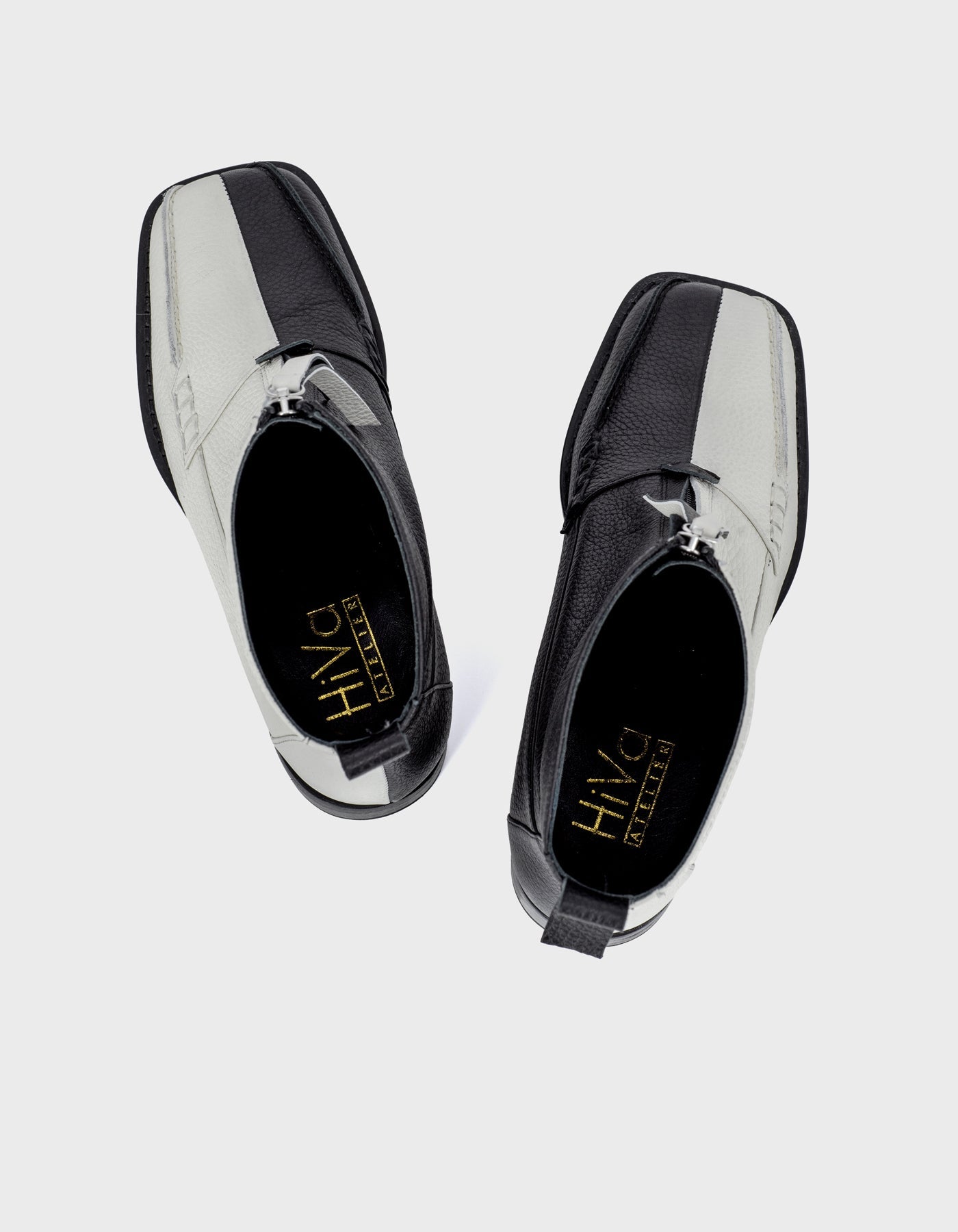 Hiva Atelier | Block Detail Ankle Boots BLACK & BONE | Beautiful and Versatile Leather Accessories