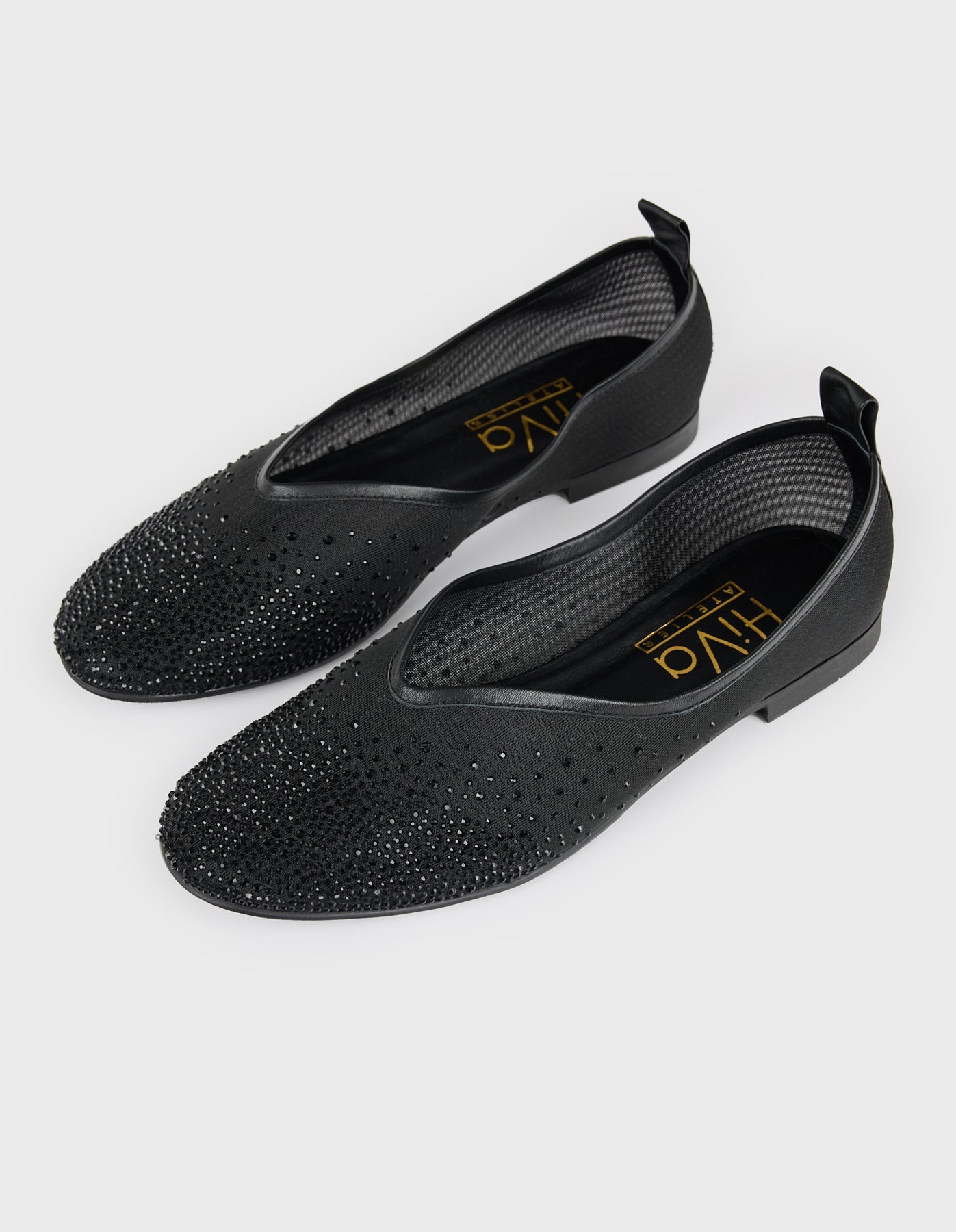 Hiva Atelier | Crystal Embellished Ballet Flat Black | Beautiful and Versatile Leather Accessories