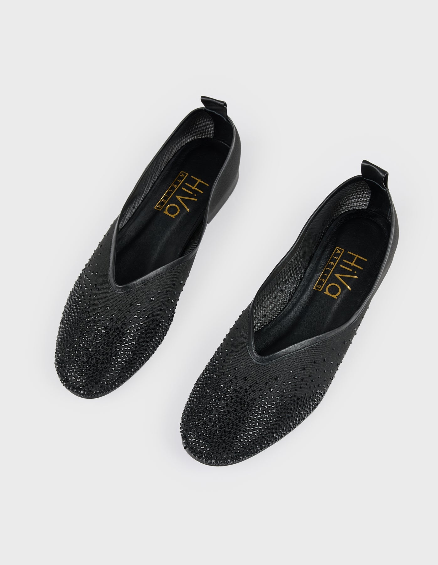 Hiva Atelier | Crystal Embellished Ballet Flat Black | Beautiful and Versatile Leather Accessories