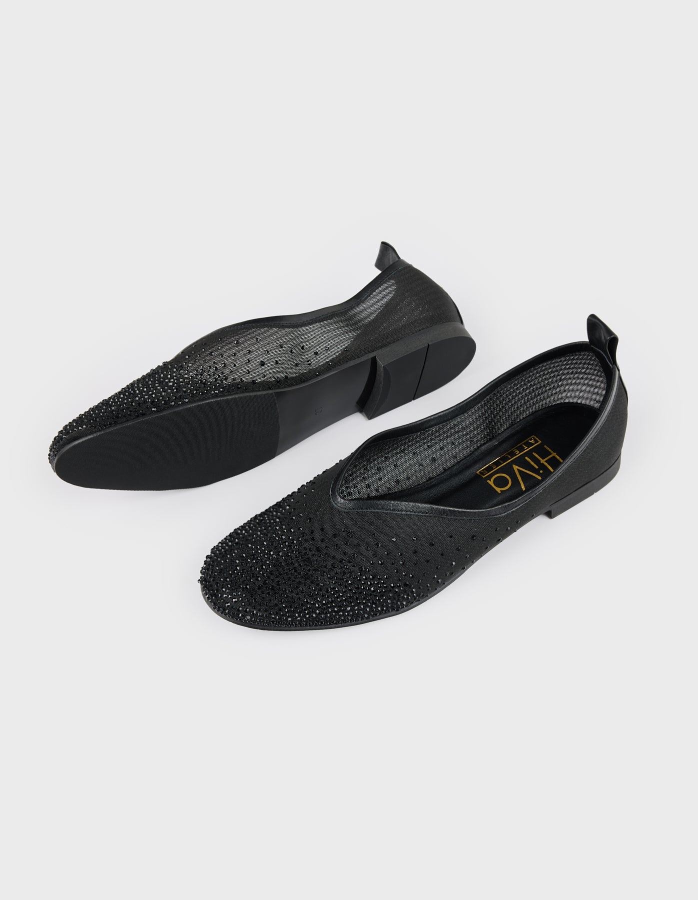 Hiva Atelier | Crystal Embellished Ballet Flat Black | Beautiful and Versatile Leather Accessories
