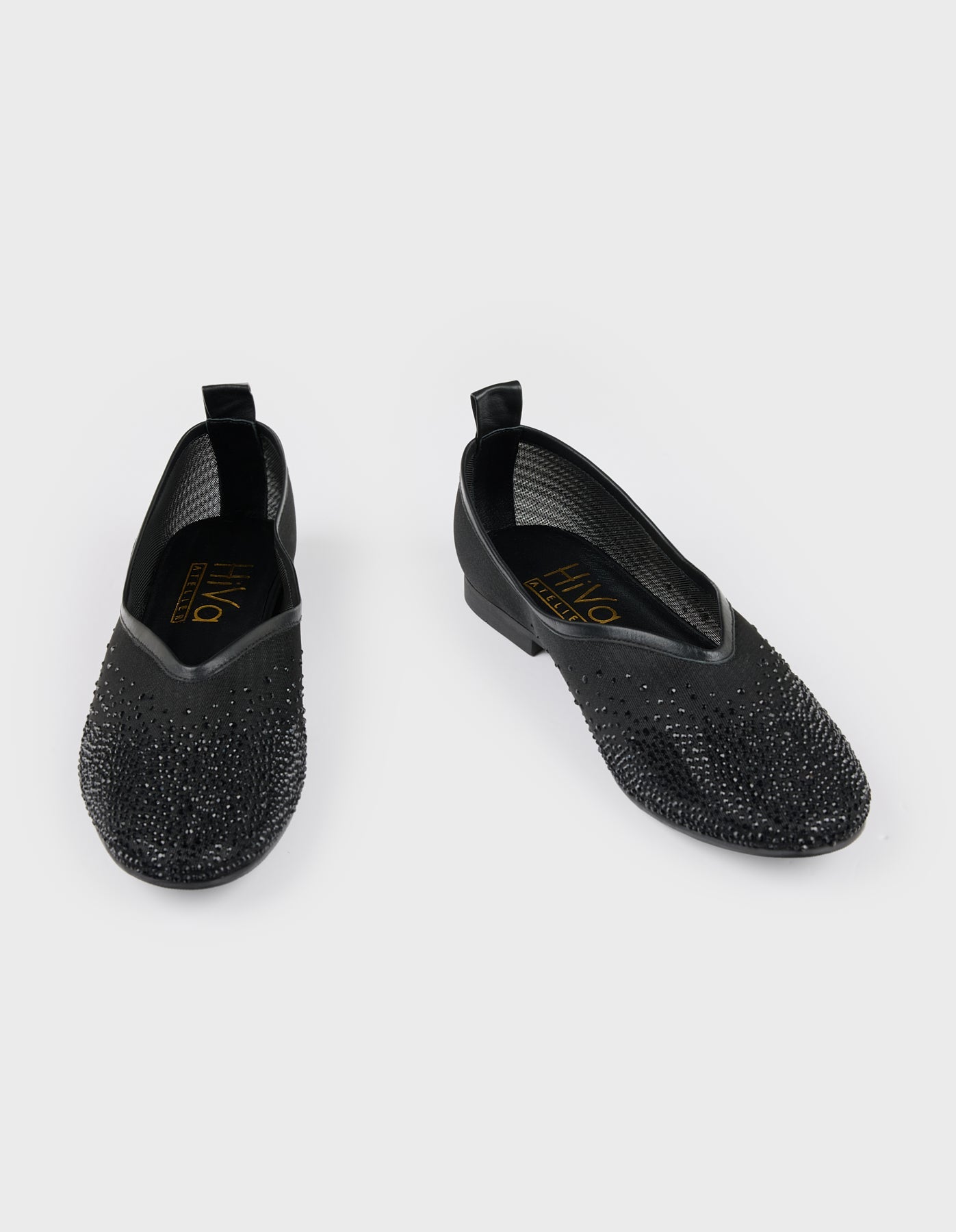 Hiva Atelier | Crystal Embellished Ballet Flat Black | Beautiful and Versatile Leather Accessories