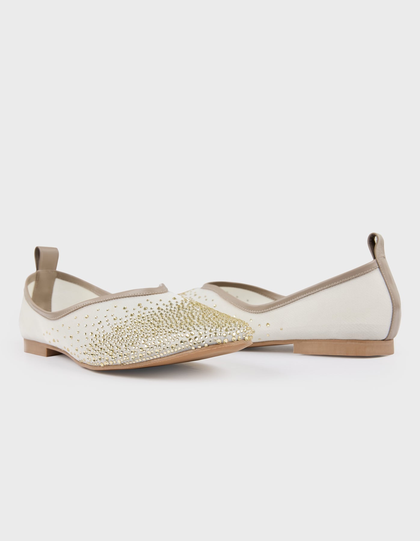 Hiva Atelier | Crystal Embellished Ballet Flat Beige | Beautiful and Versatile Leather Accessories