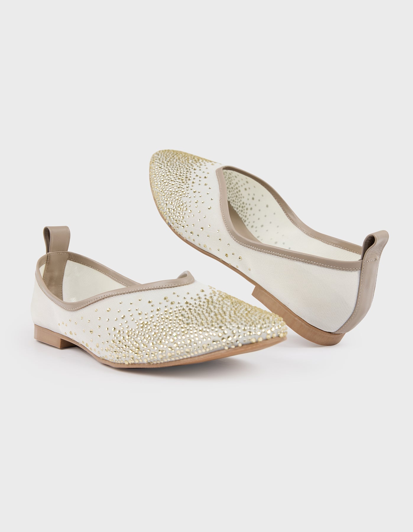 Hiva Atelier | Crystal Embellished Ballet Flat Beige | Beautiful and Versatile Leather Accessories