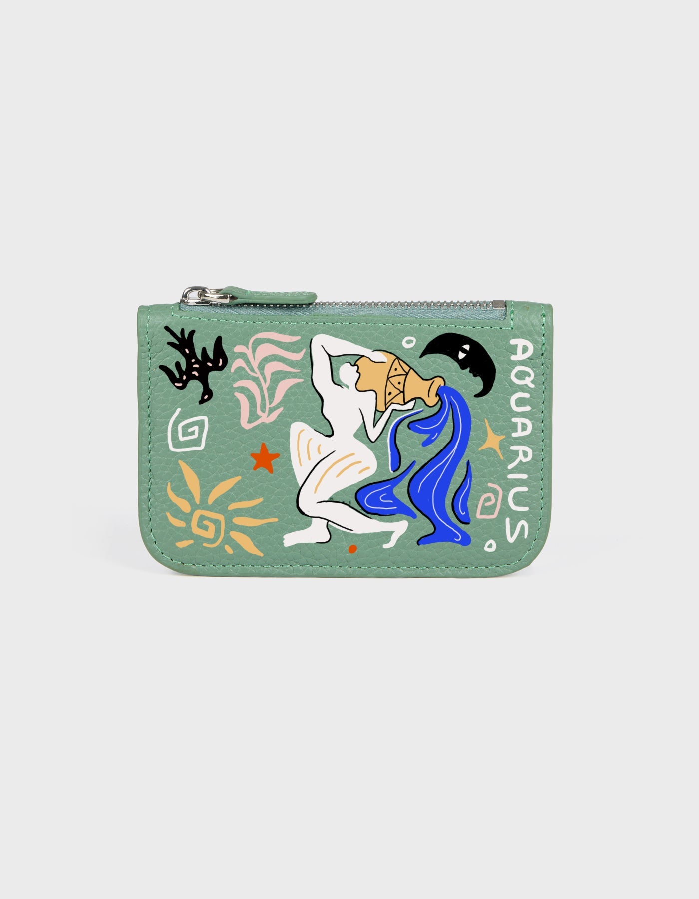 Hiva Atelier | Alae Zodiac Edition - Hand-Painted Mint Aquarius | Beautiful and Versatile Leather Accessories