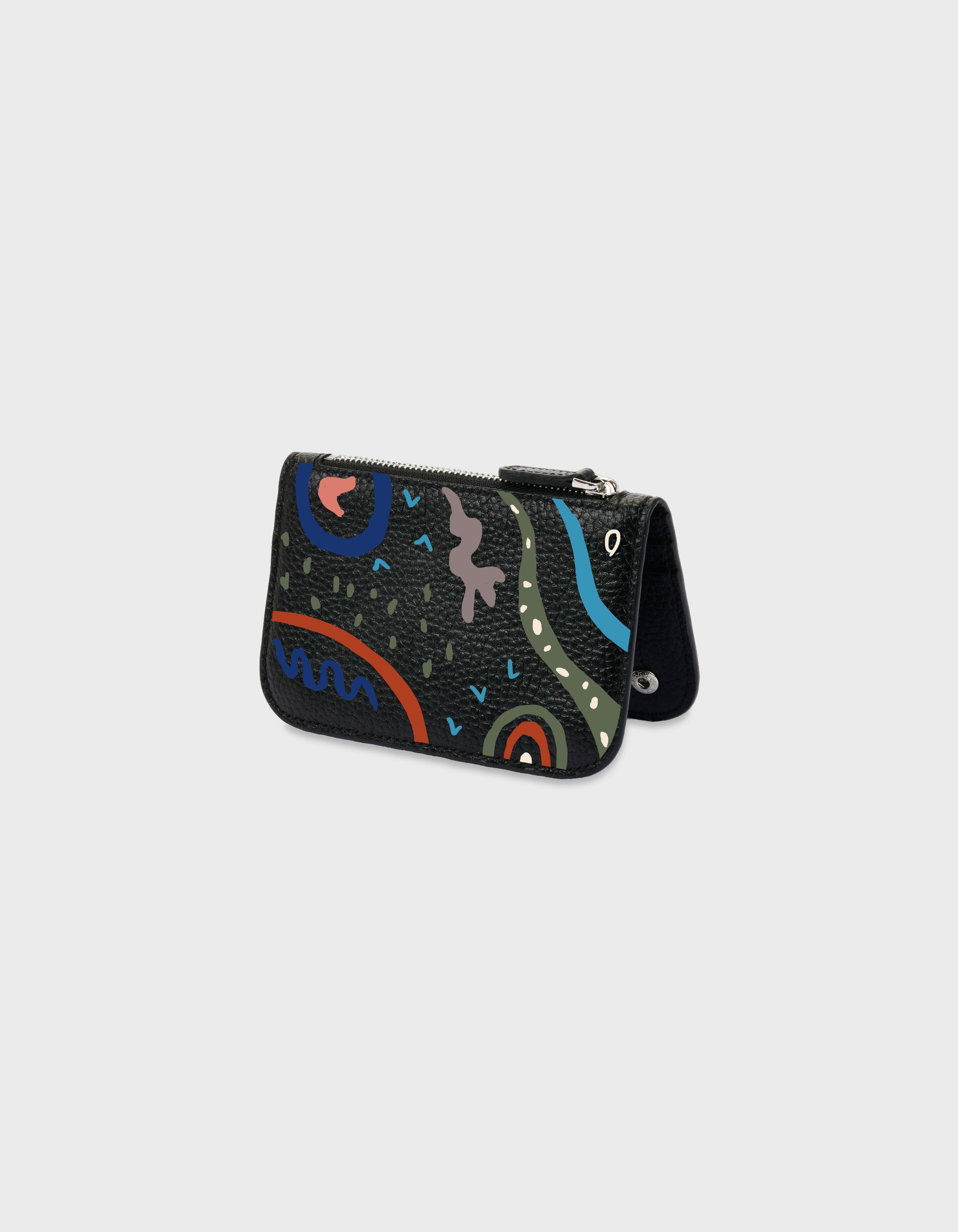 Hiva Atelier | Alae Coin Purse & Card Holder - Hand-Painted Black Dream Echoes | Beautiful and Versatile Leather Accessories