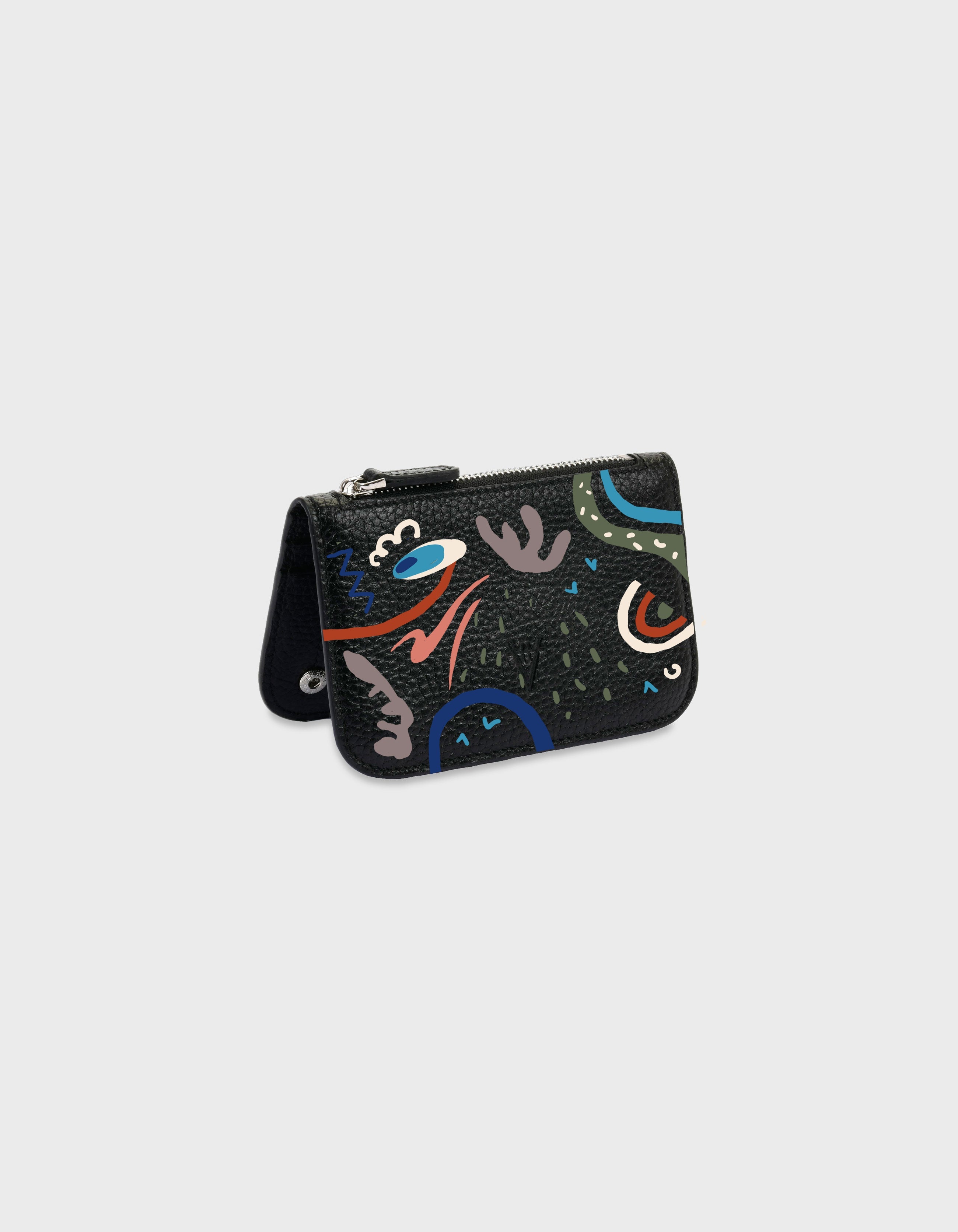 Hiva Atelier | Alae Coin Purse & Card Holder - Hand-Painted Black Dream Echoes | Beautiful and Versatile Leather Accessories