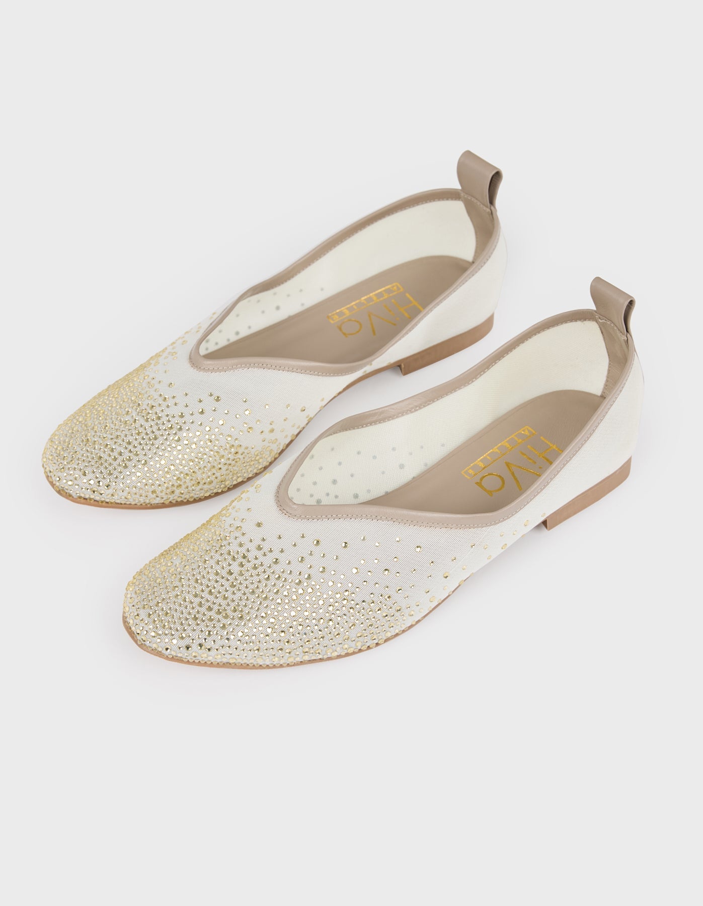 Hiva Atelier | Crystal Embellished Ballet Flat Beige | Beautiful and Versatile Leather Accessories