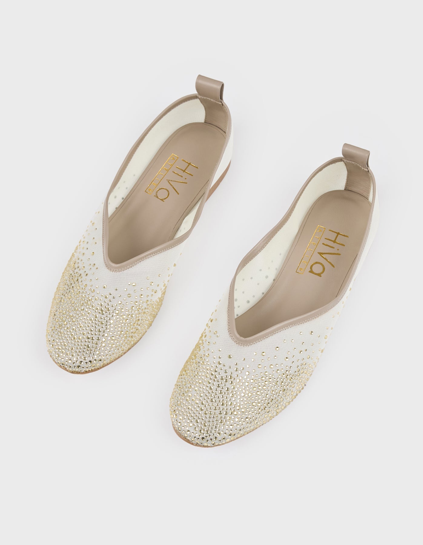 Hiva Atelier | Crystal Embellished Ballet Flat Beige | Beautiful and Versatile Leather Accessories