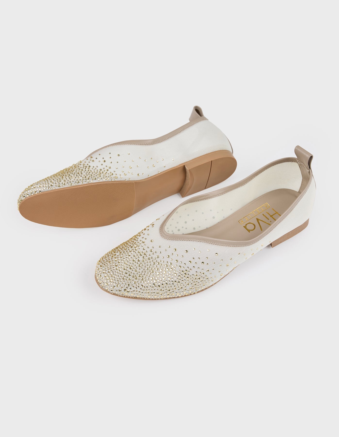 Hiva Atelier | Crystal Embellished Ballet Flat Beige | Her Tarza Uygun Deri Aksesuarlar