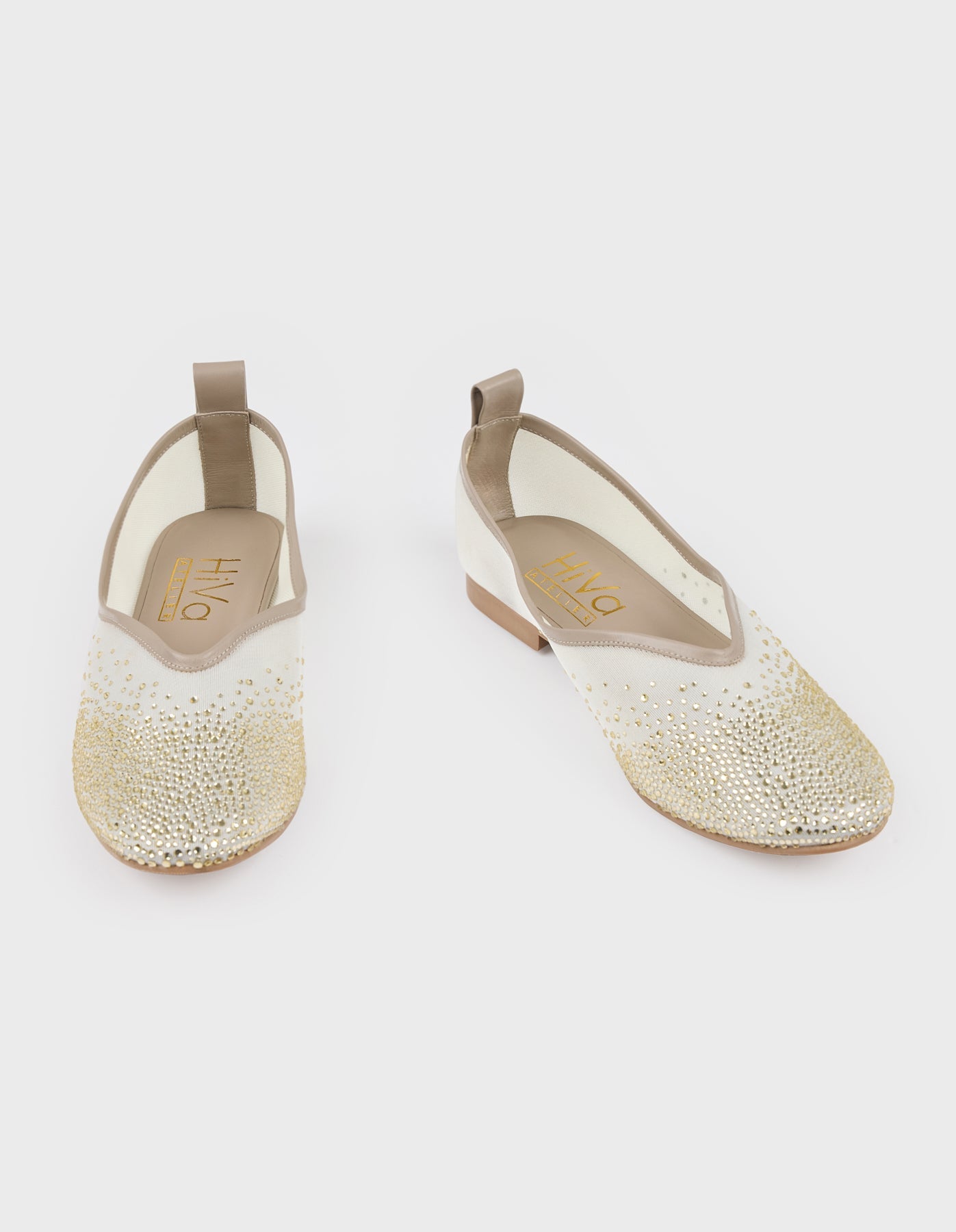 Hiva Atelier | Crystal Embellished Ballet Flat Beige | Beautiful and Versatile Leather Accessories