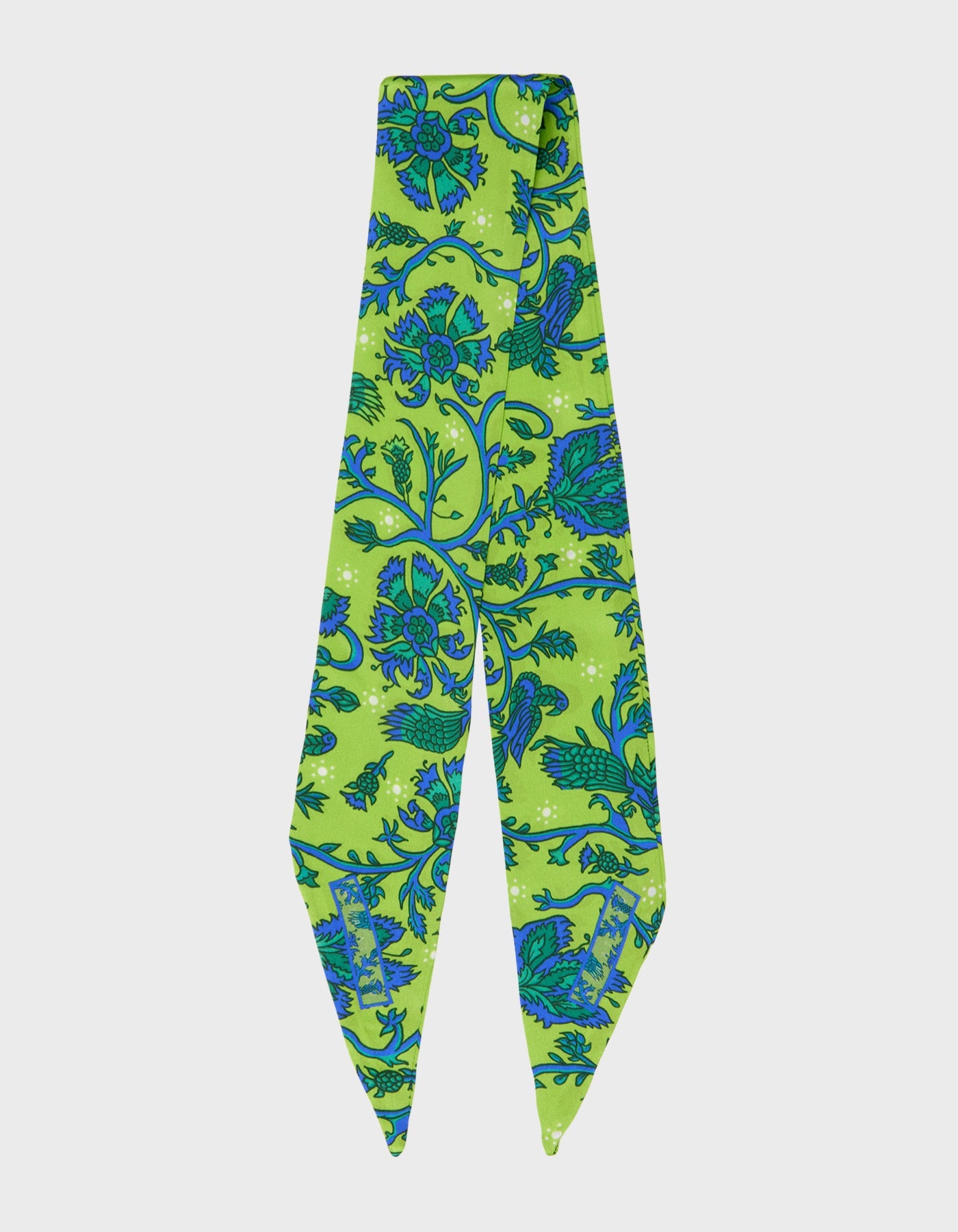 HiVa Atelier | HiVa Silk Scarf 5 X 90 CM Refurnished Vintage Flower - Algae Green & Sodalite Blue | Her Tarza Uygun Deri Aksesuarlar