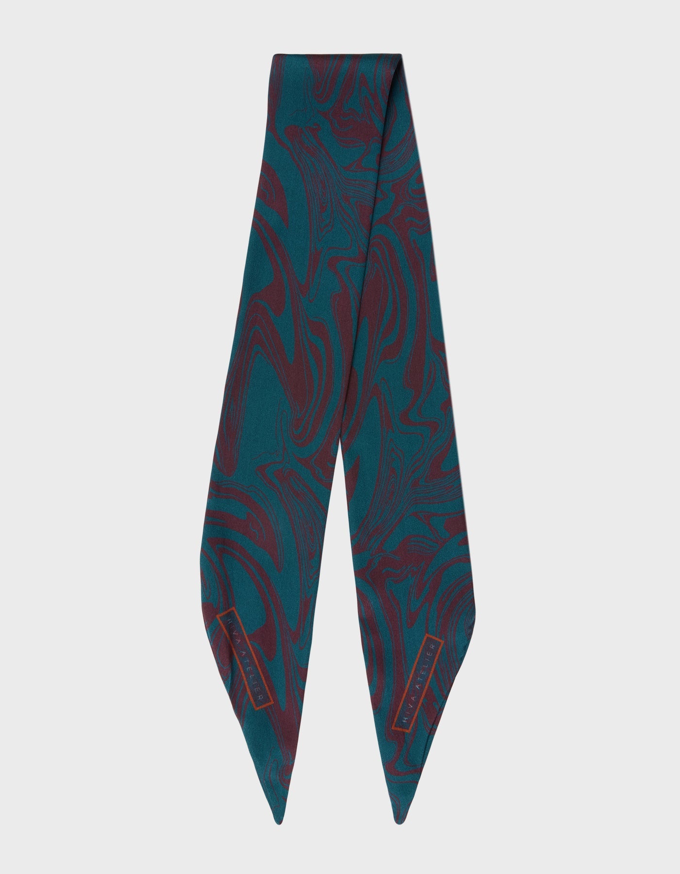 HiVa Atelier | HiVa Silk Scarf 5 X 90 CM Blocking Wave - Verdigris & Wine | Her Tarza Uygun Deri Aksesuarlar