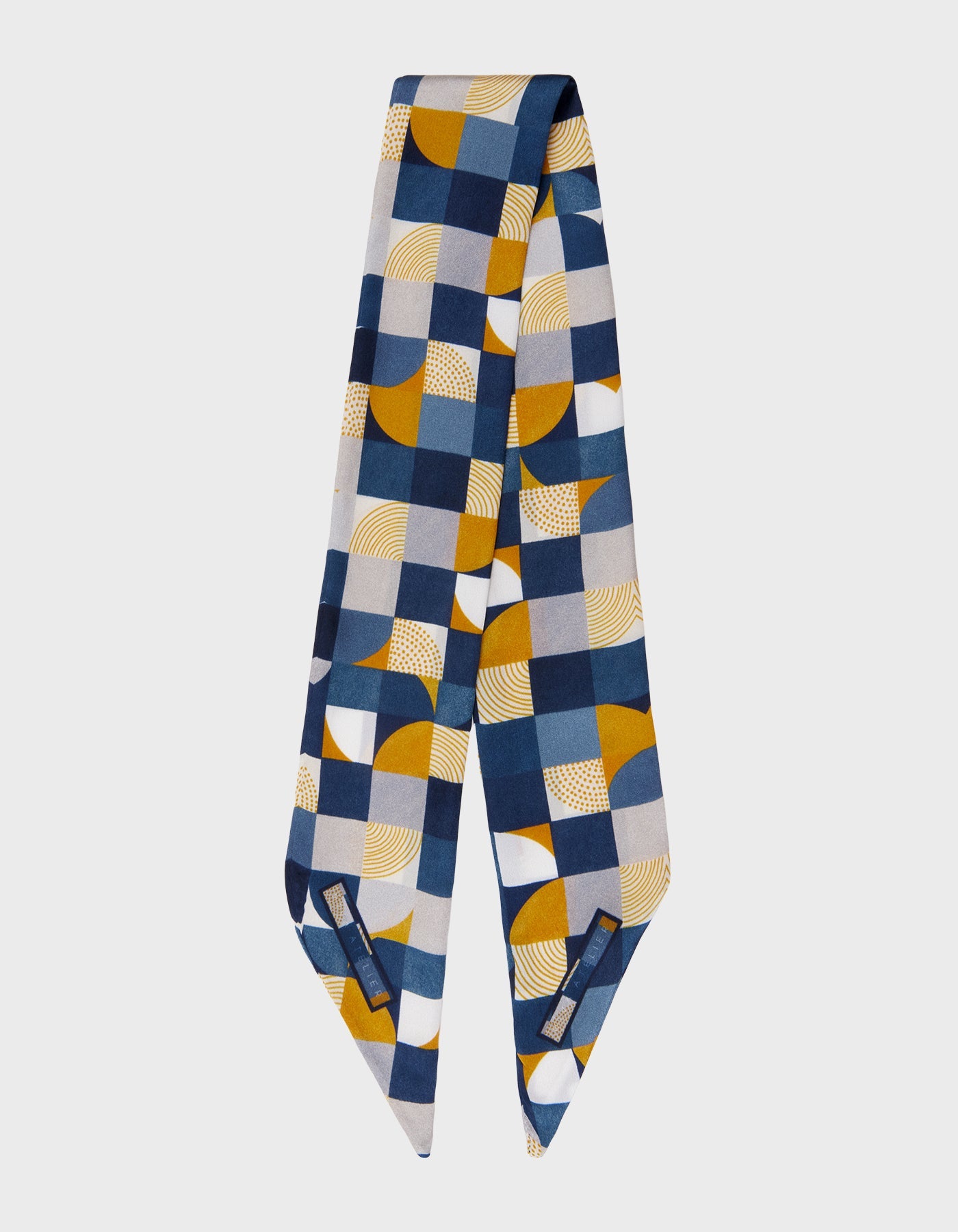 HiVa Atelier | HiVa Silk Scarf 5 X 90 CM Geometric Trickery - Navy & Mustard | Her Tarza Uygun Deri Aksesuarlar