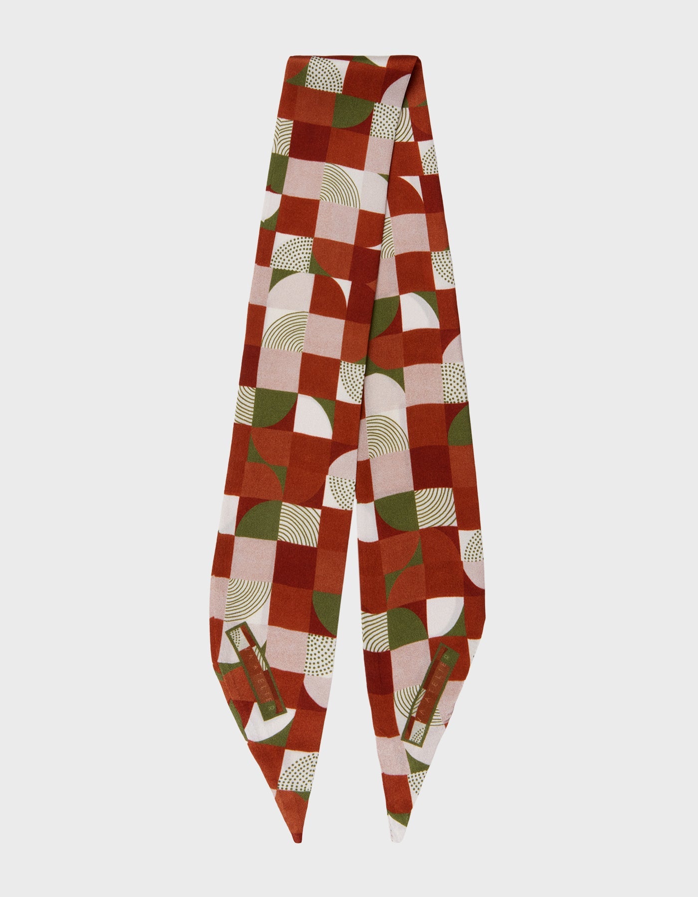 HiVa Atelier | HiVa Silk Scarf 5 X 90 CM Geometric Trickery - Burnt Orange & Olive | Her Tarza Uygun Deri Aksesuarlar