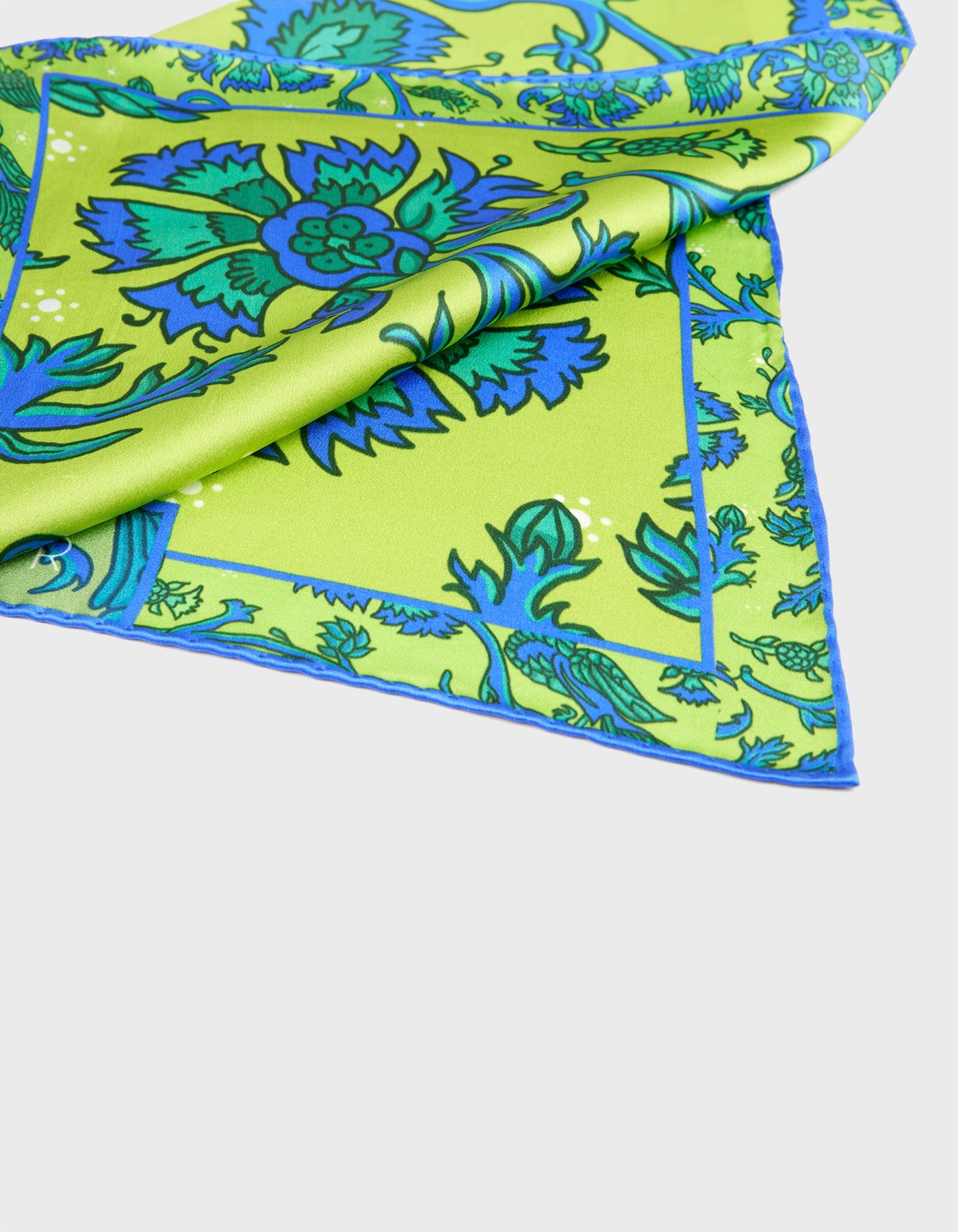 HiVa Atelier | Hiva Silk Scarf 50 X 50 CM Refurnished Vintage Flower - Algae Green & Sodalite Blue | Her Tarza Uygun Deri Aksesuarlar