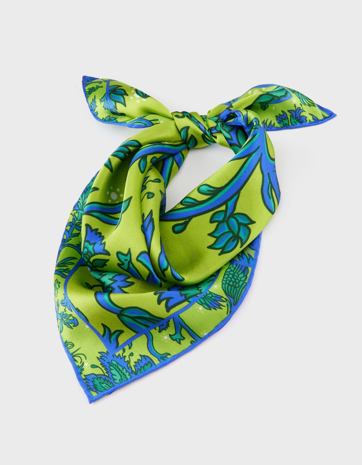 HiVa Atelier | Silk Scarf 50 X 50 CM Refurnished Vintage Flower - Algae Green & Sodalite Blue | Her Tarza Uygun Deri Aksesuarlar