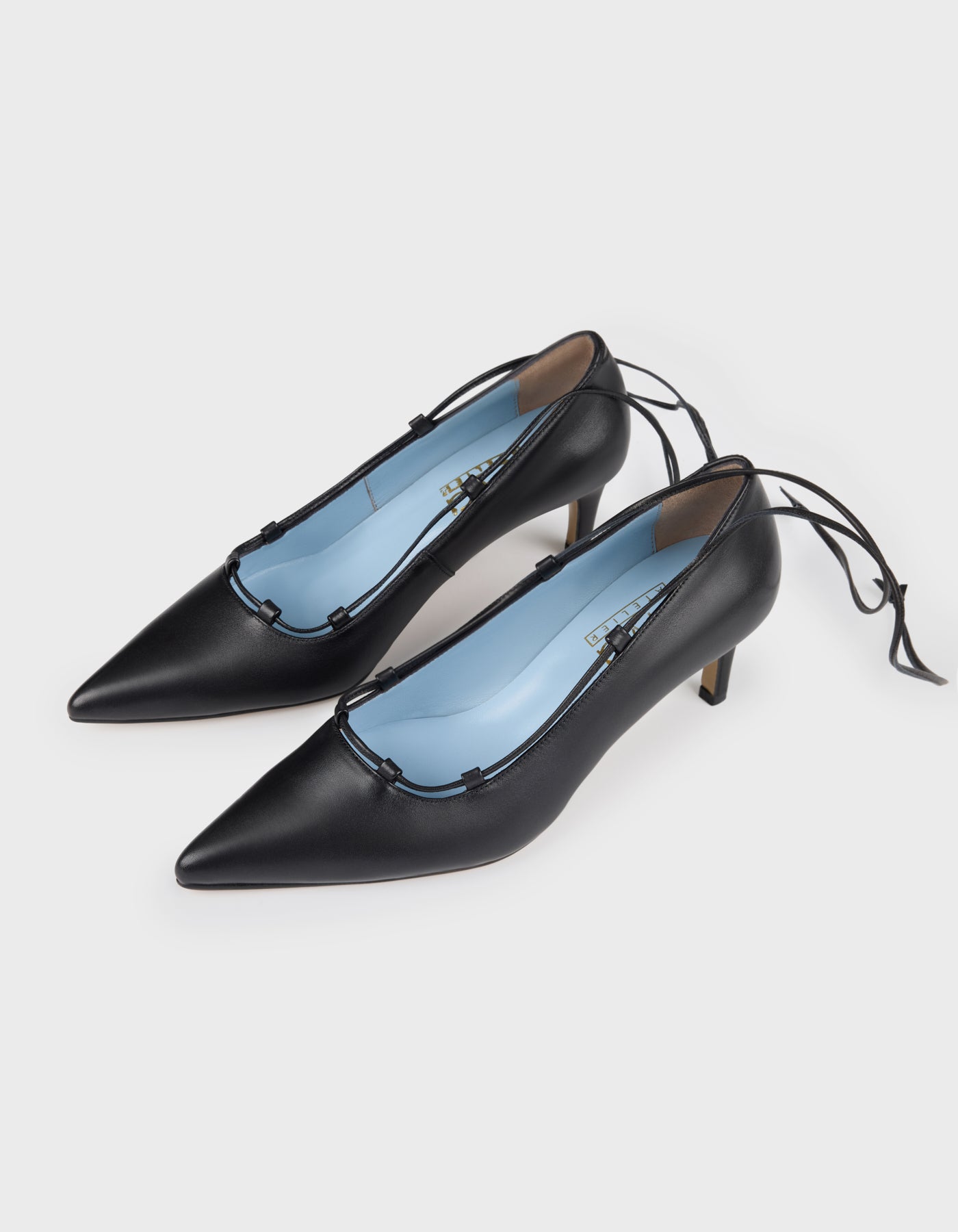 Hiva Atelier | Lace Up Pointed Toe Heels Black | Beautiful and Versatile Leather Accessories