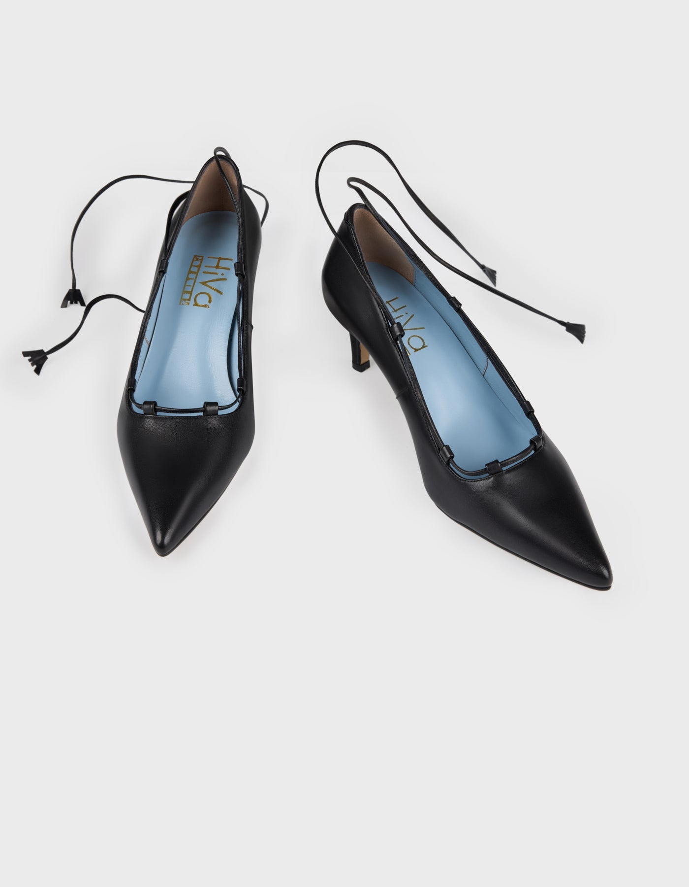 Hiva Atelier | Lace Up Pointed Toe Heels Black | Beautiful and Versatile Leather Accessories