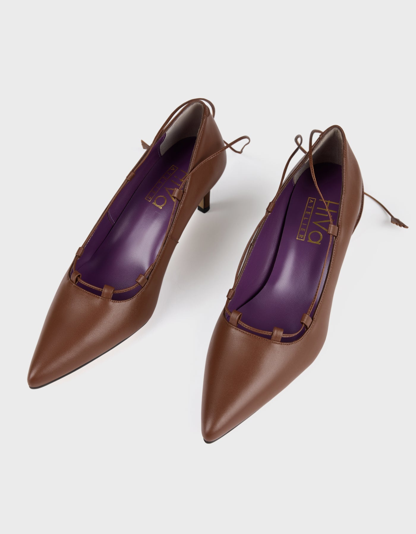 Hiva Atelier | Lace Up Pointed Toe Heels Nutshell | Beautiful and Versatile Leather Accessories