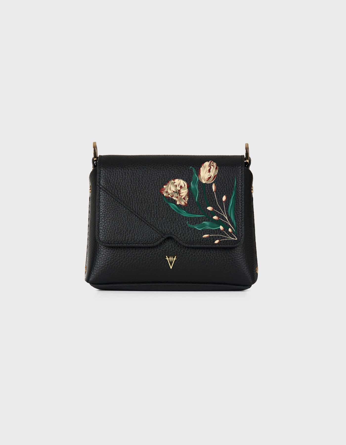 HiVa Atelier | Mare Shoulder Bag - Hand-Painted Black Parrot Tulips | Beautiful and Versatile Leather Accessories