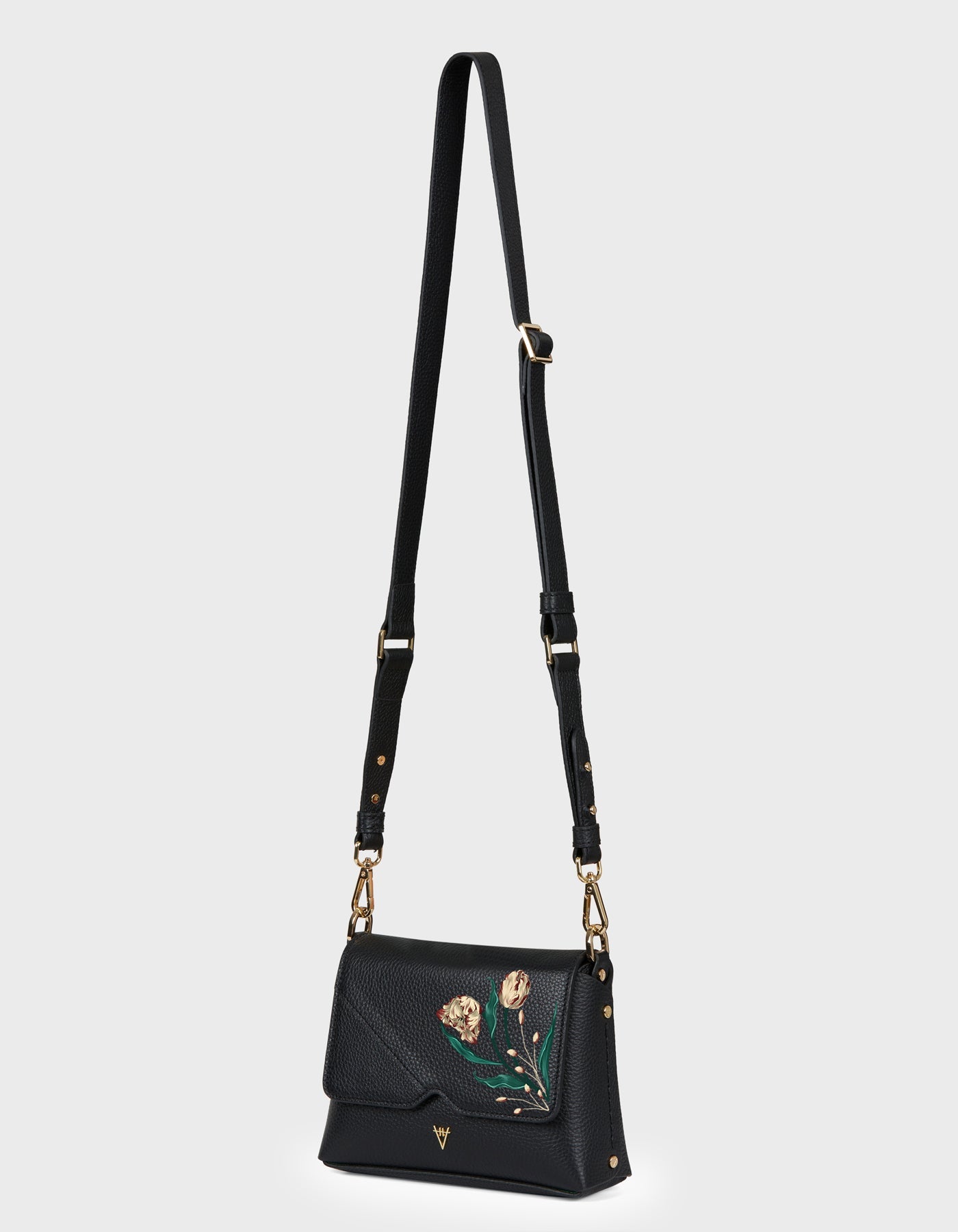 HiVa Atelier | Mare Shoulder Bag - Hand-Painted Black Parrot Tulips | Beautiful and Versatile Leather Accessories