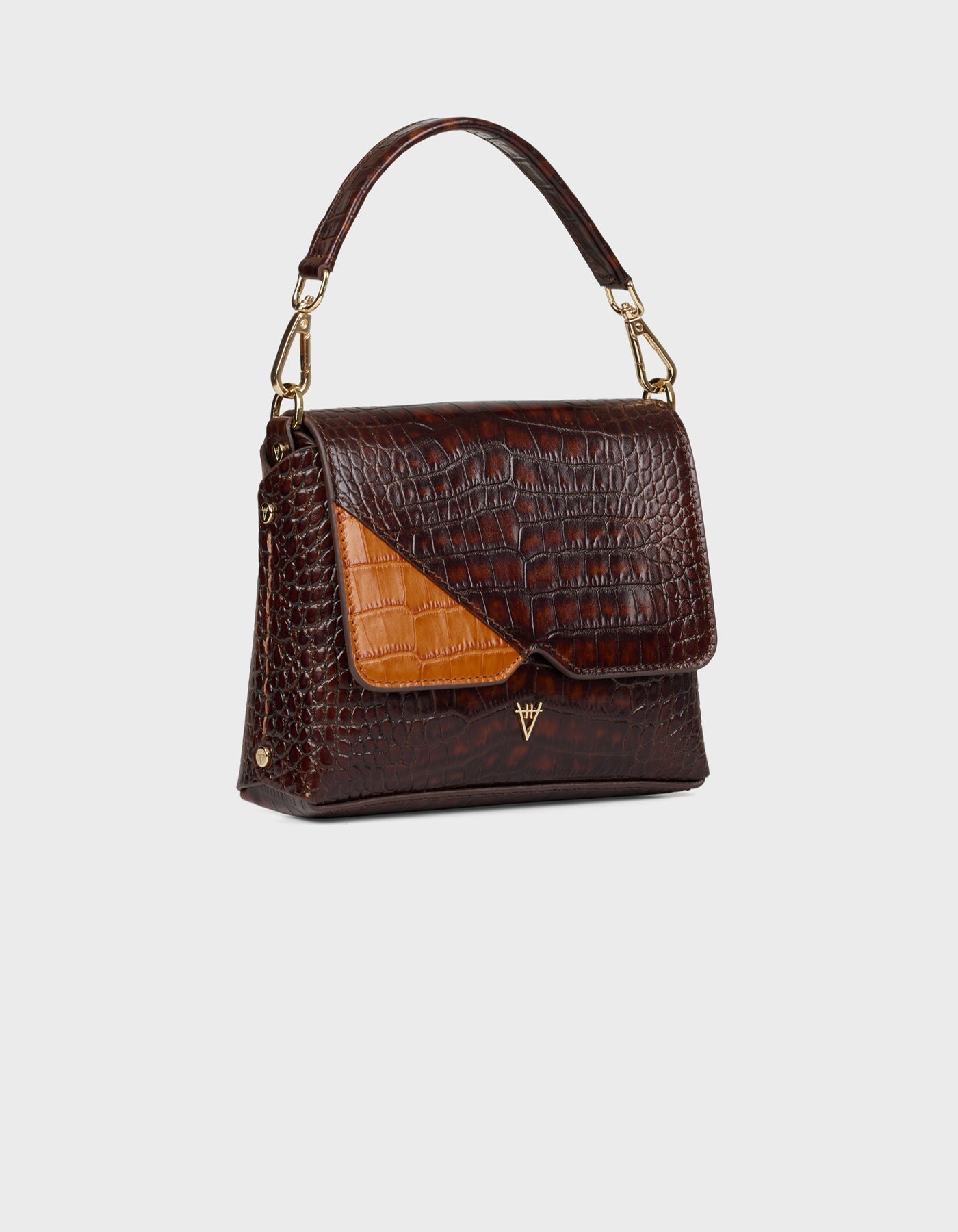 HiVa Atelier | Mini Mare Shoulder Bag Croco Effect Chocolate & Burnt Orange | Her Tarza Uygun Deri Aksesuarlar