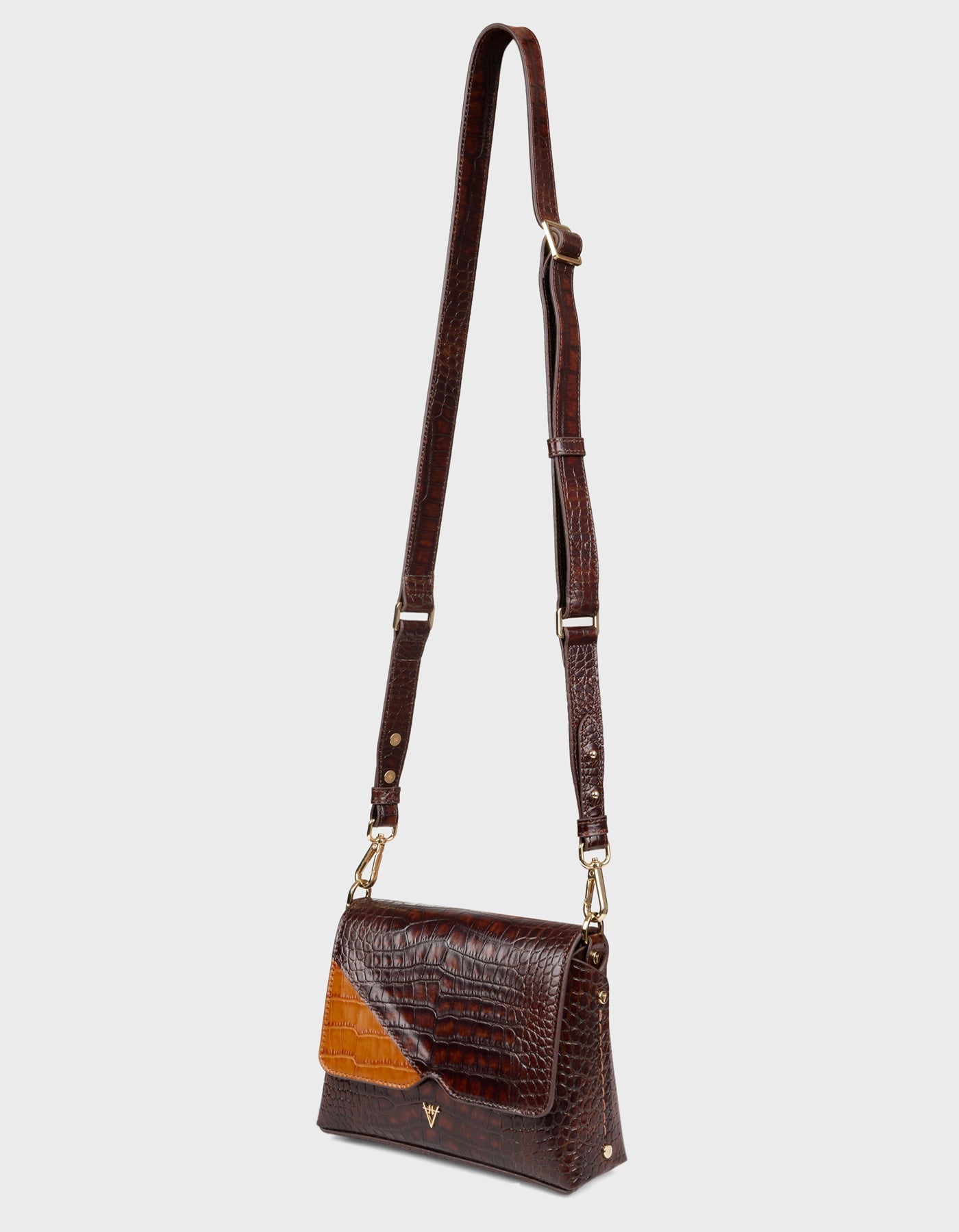 HiVa Atelier | Mini Mare Shoulder Bag Croco Effect Chocolate & Burnt Orange | Her Tarza Uygun Deri Aksesuarlar