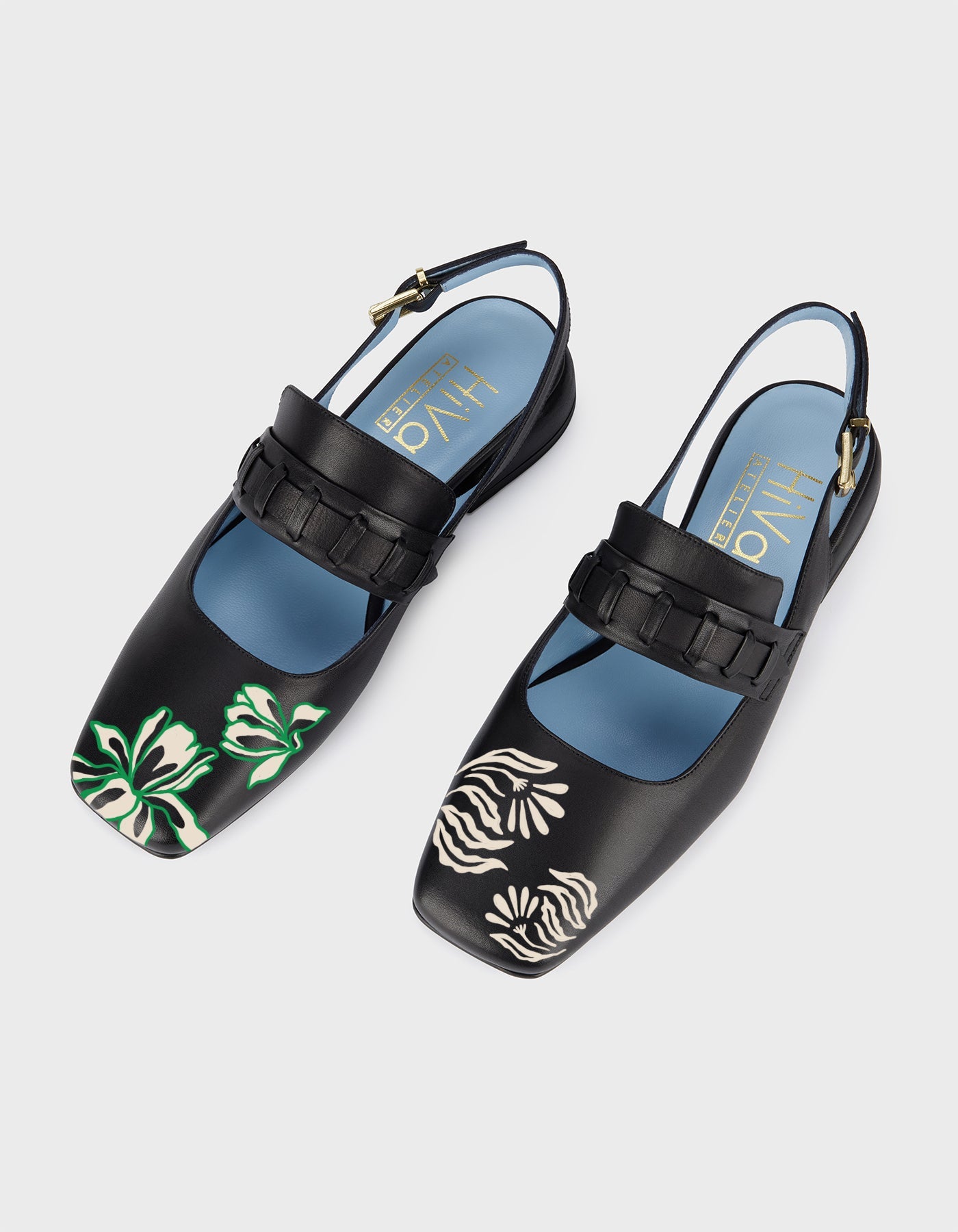 Hiva Atelier | Mary Jane Flat - Hand-Painted Black Enchanted Petals | Beautiful and Versatile Leather Accessories