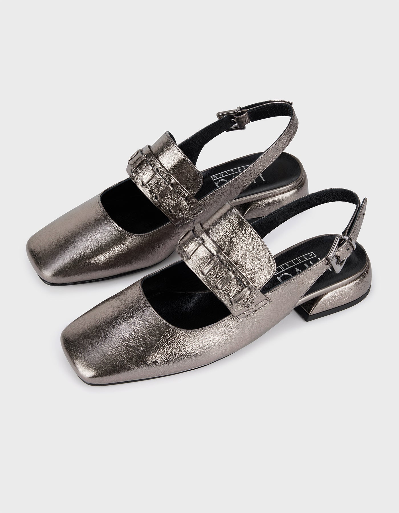 HiVa Atelier | Mary Jane Flat METALLIC ANTHRACITE | Beautiful and Versatile Leather Accessories