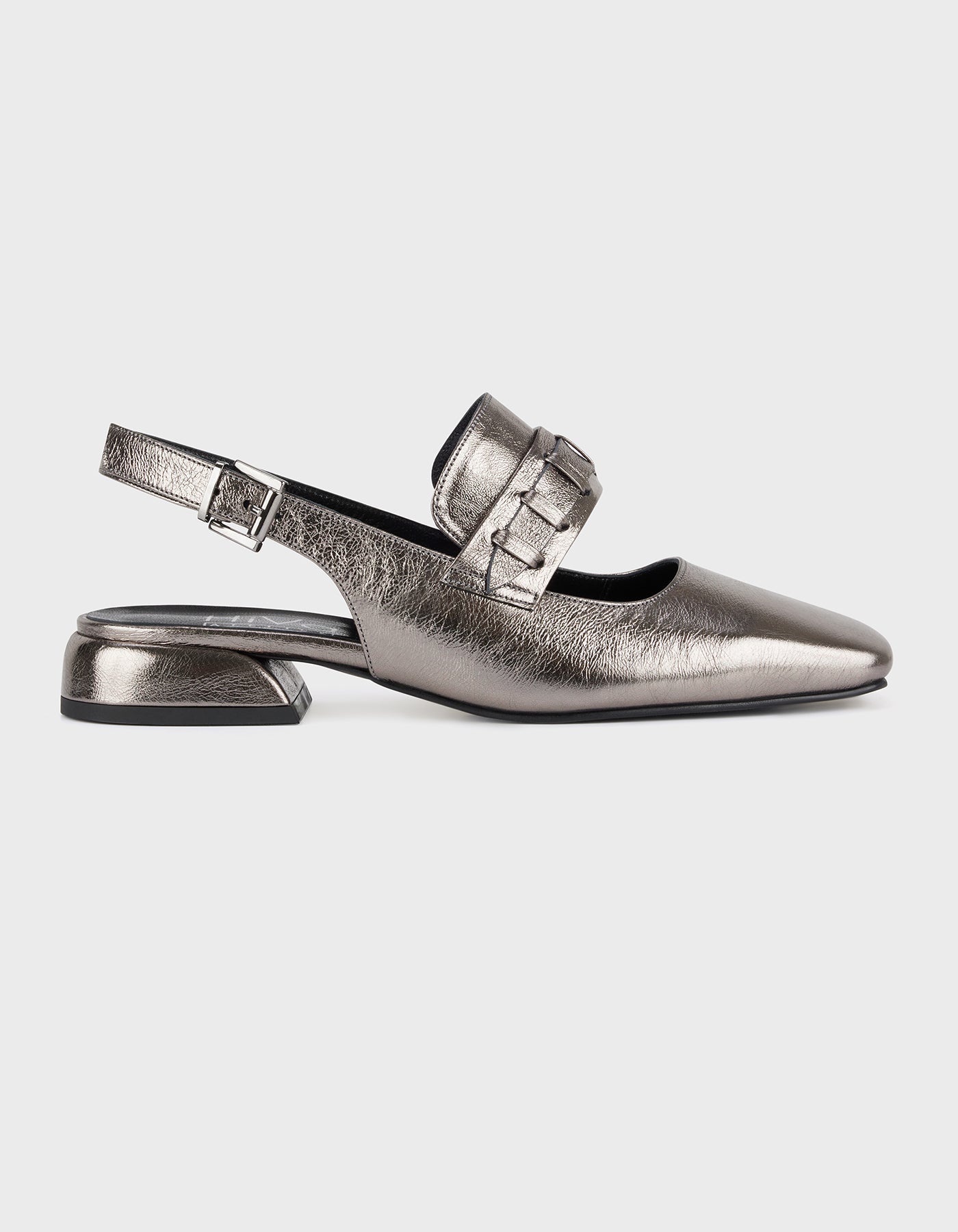 Hiva Atelier | Mary Jane Flat Metallic Anthracite | Beautiful and Versatile Leather Accessories
