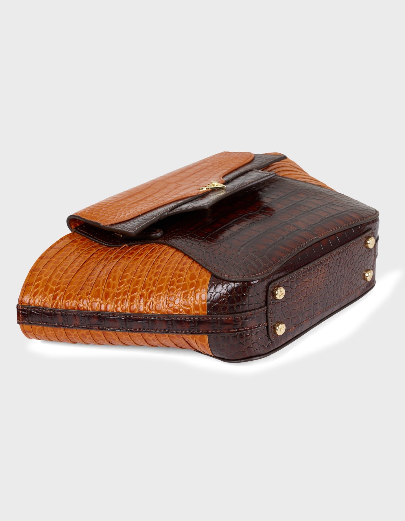 Hiva Atelier | Orbis Midi Tote Bag Croco Effect Burnt Orange & Chocolate | Her Tarza Uygun Deri Aksesuarlar