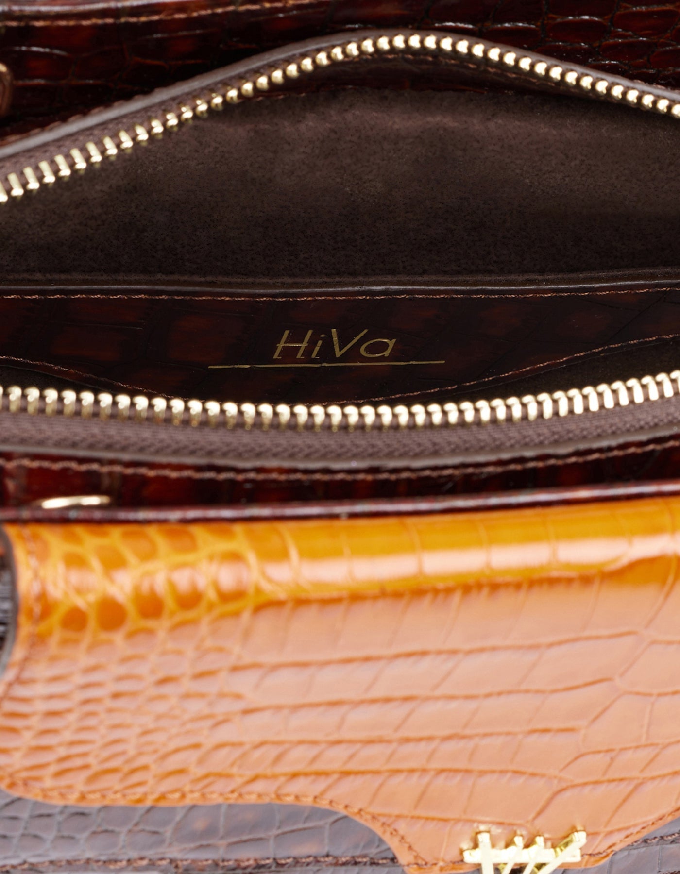 Hiva Atelier | Orbis Midi Tote Bag Croco Effect Burnt Orange & Chocolate | Her Tarza Uygun Deri Aksesuarlar
