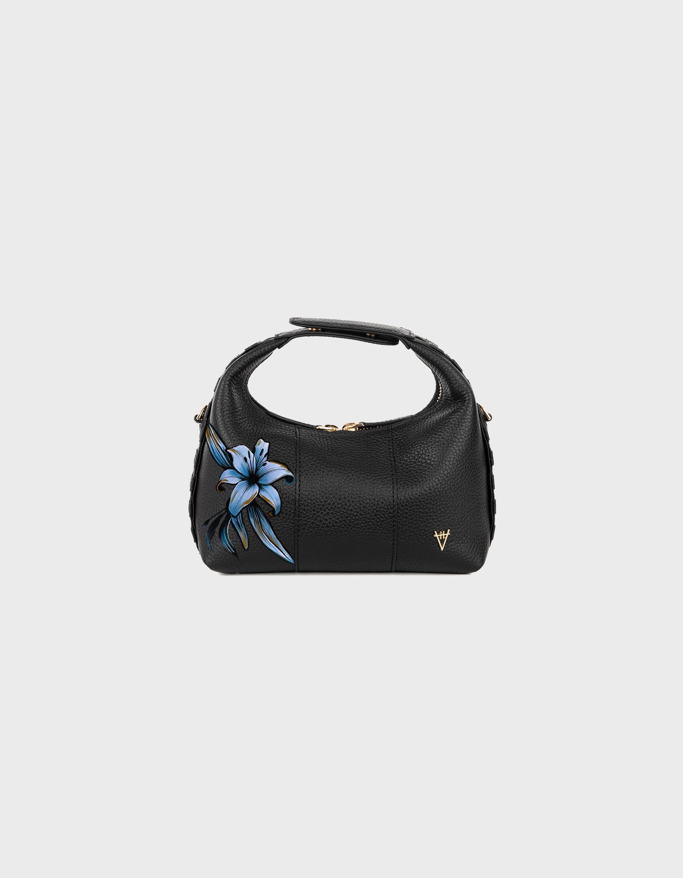 Hiva Atelier | Mini Croissant - Hand-Painted Black Lily | Beautiful and Versatile Leather Accessories