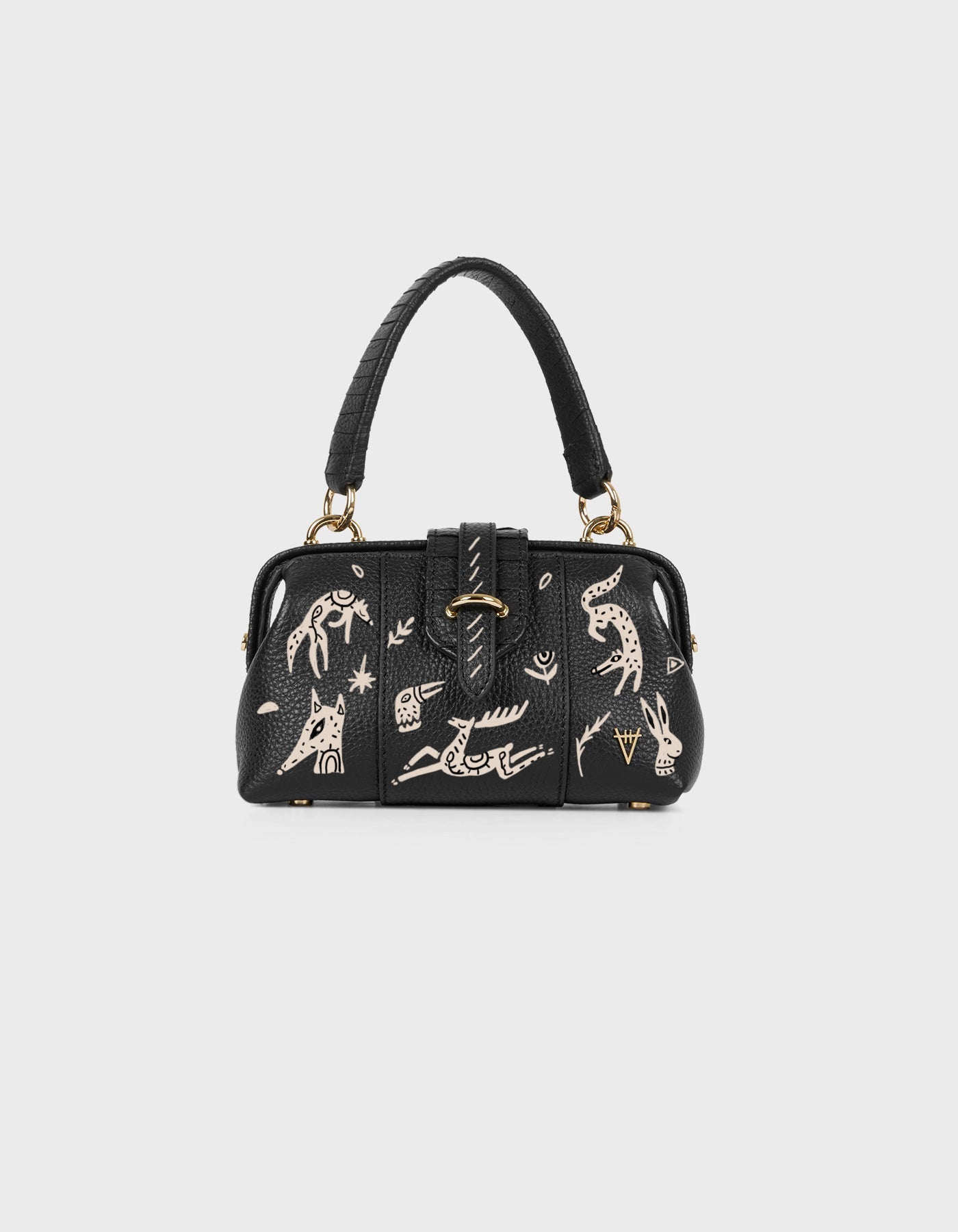 HiVa Atelier | Mini Nubes Doctor Bag - Hand-Painted Black Dream Creatures | Beautiful and Versatile Leather Accessories