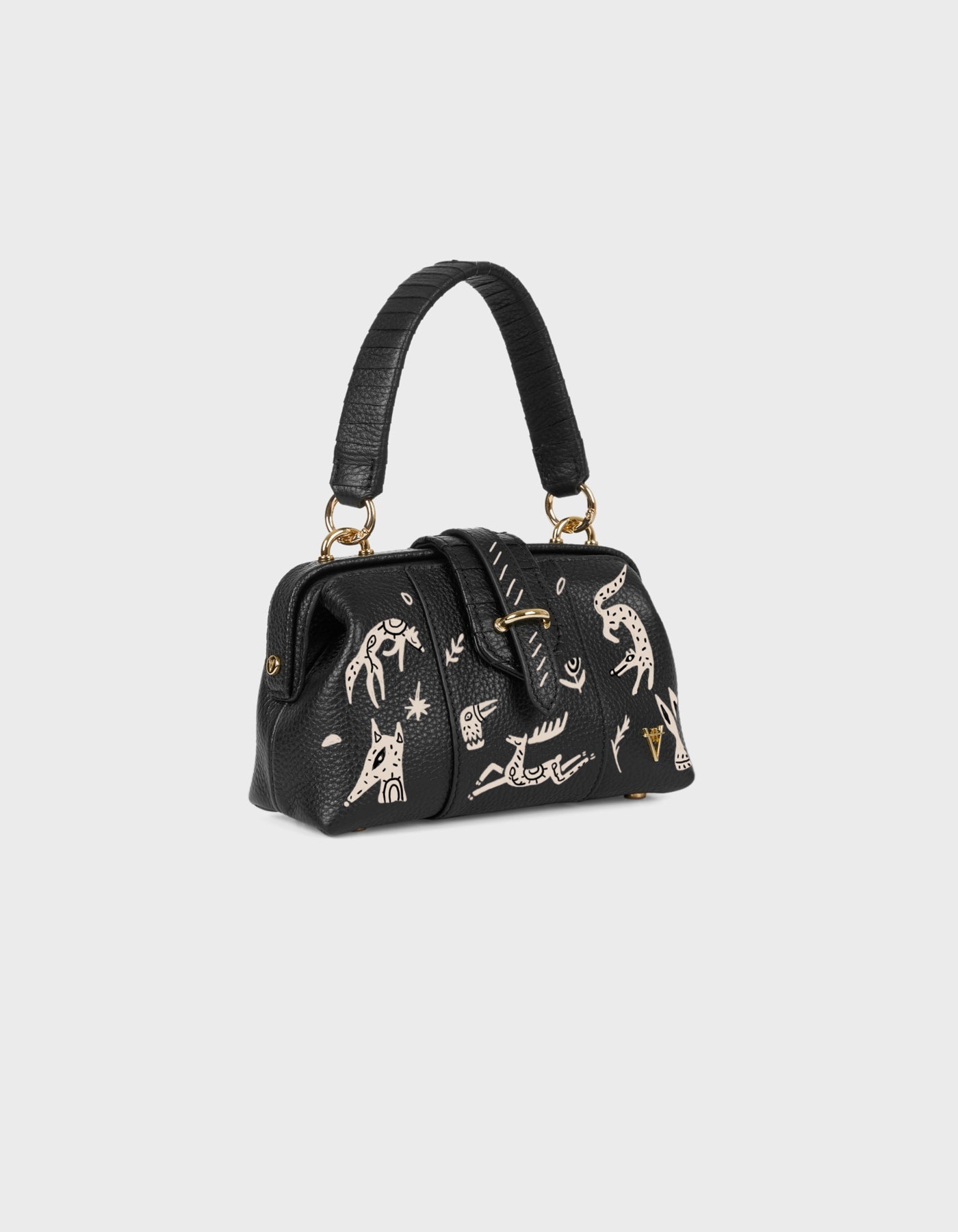 HiVa Atelier | Mini Nubes Doctor Bag - Hand-Painted Black Dream Creatures | Beautiful and Versatile Leather Accessories