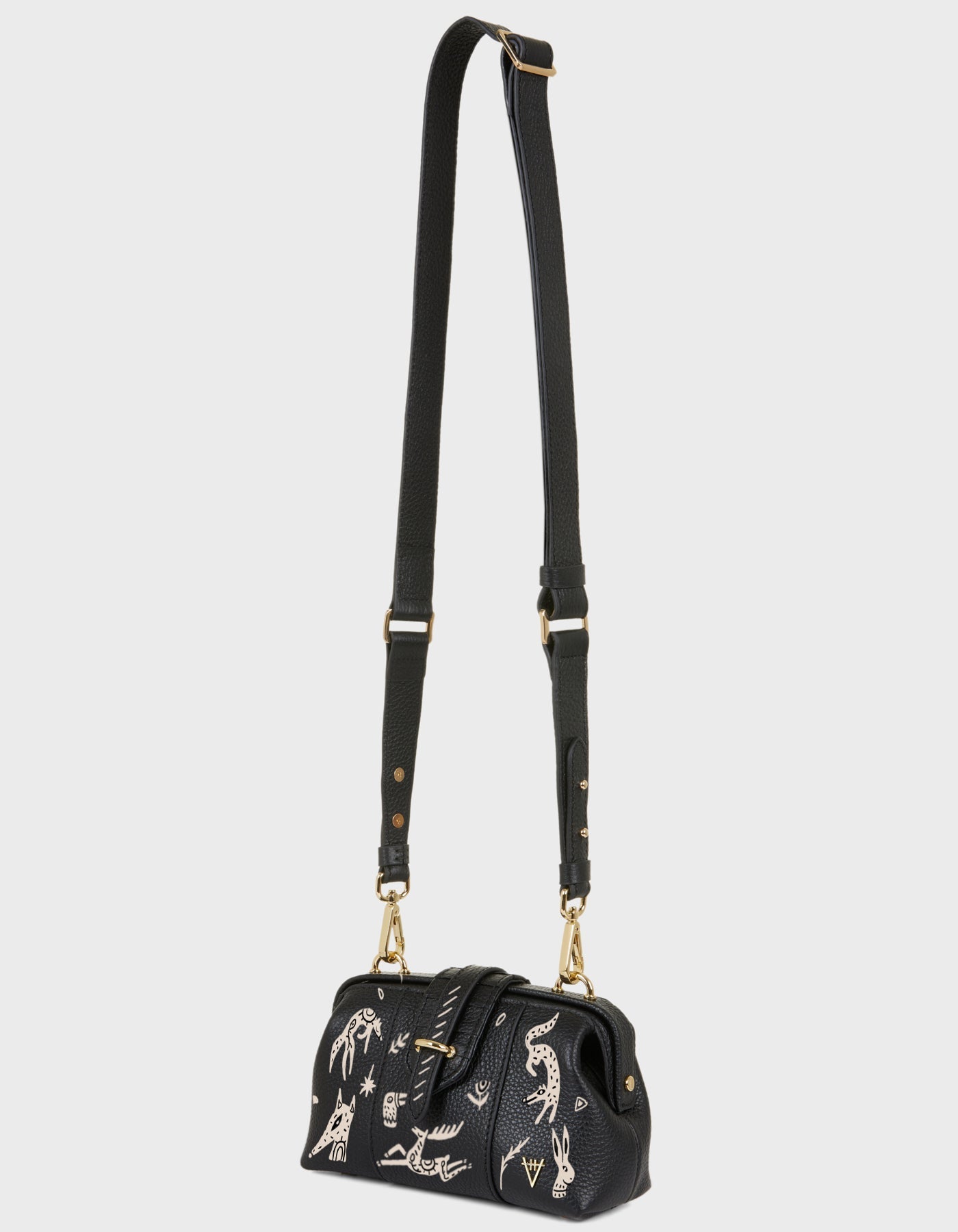 HiVa Atelier | Mini Nubes Doctor Bag - Hand-Painted Black Dream Creatures | Beautiful and Versatile Leather Accessories