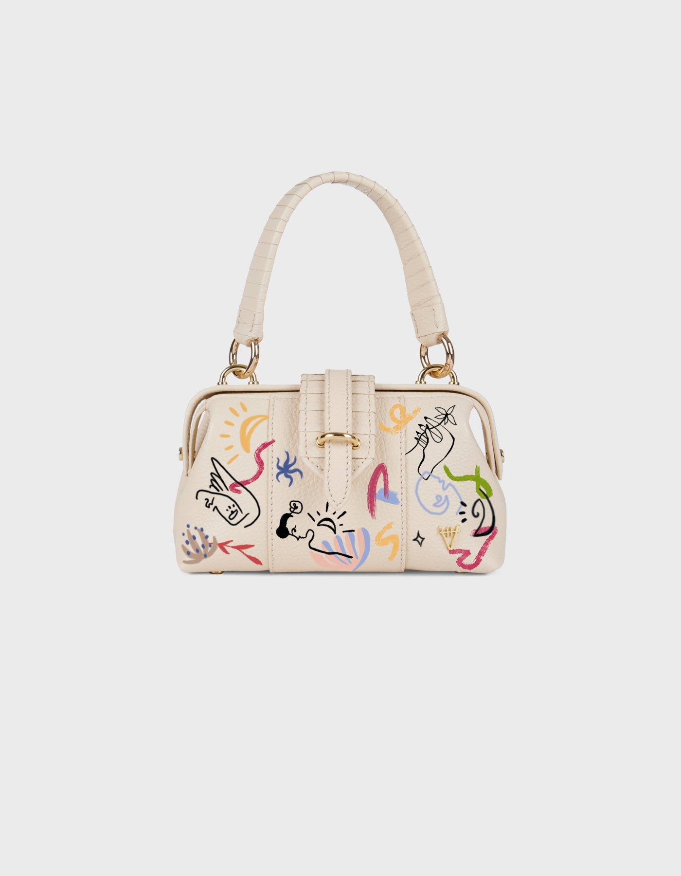 HiVa Atelier | Mini Nubes Doctor Bag - Hand-Painted Bone Dream Echoes | Beautiful and Versatile Leather Accessories