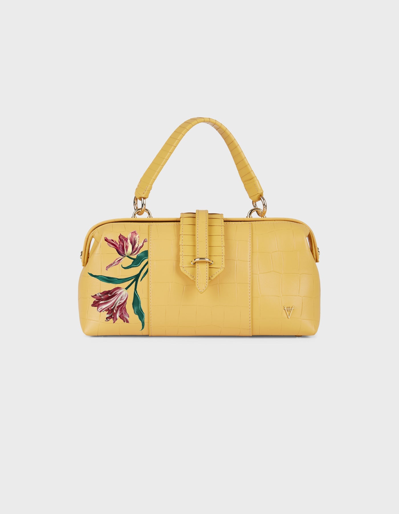 Hiva Atelier | Nubes Doctor Bag - Hand-Painted Croco Effect Honeycomb Parrot Tulips | Beautiful and Versatile Leather Accessories