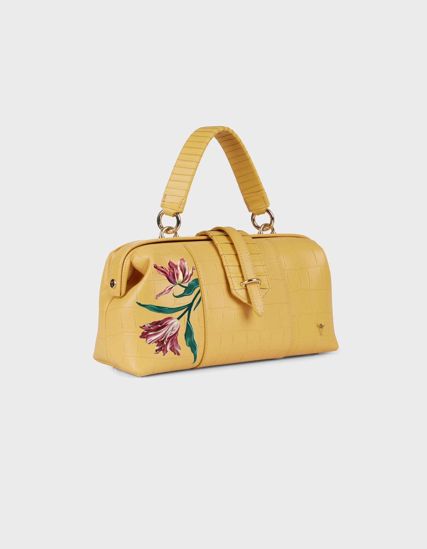 Hiva Atelier | Nubes Doctor Bag - Hand-Painted Croco Effect Honeycomb Parrot Tulips | Beautiful and Versatile Leather Accessories