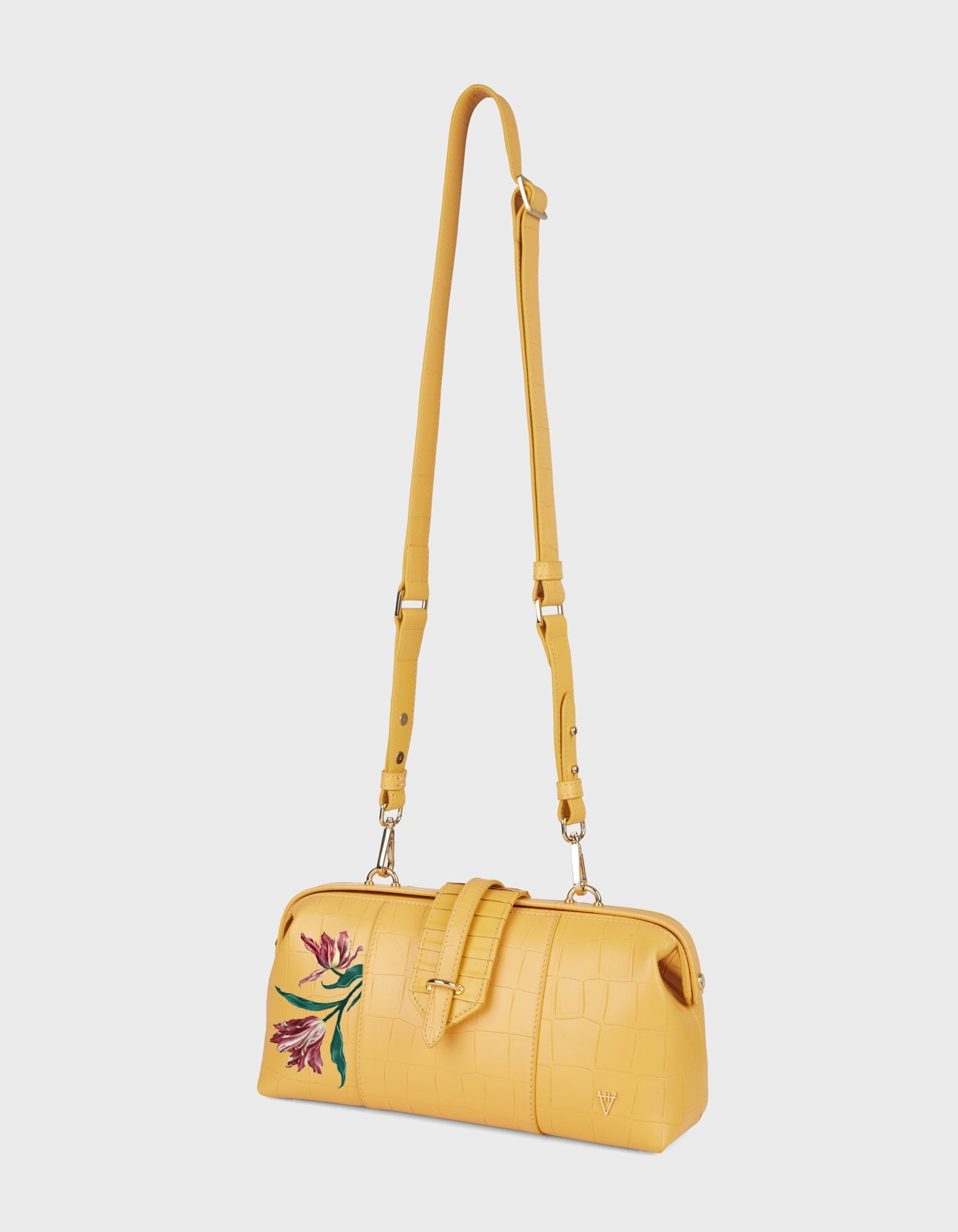 Hiva Atelier | Nubes Doctor Bag - Hand-Painted Croco Effect Honeycomb Parrot Tulips | Beautiful and Versatile Leather Accessories