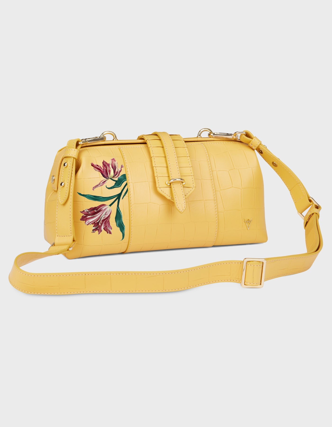 Hiva Atelier | Nubes Doctor Bag - Hand-Painted Croco Effect Honeycomb Parrot Tulips | Beautiful and Versatile Leather Accessories