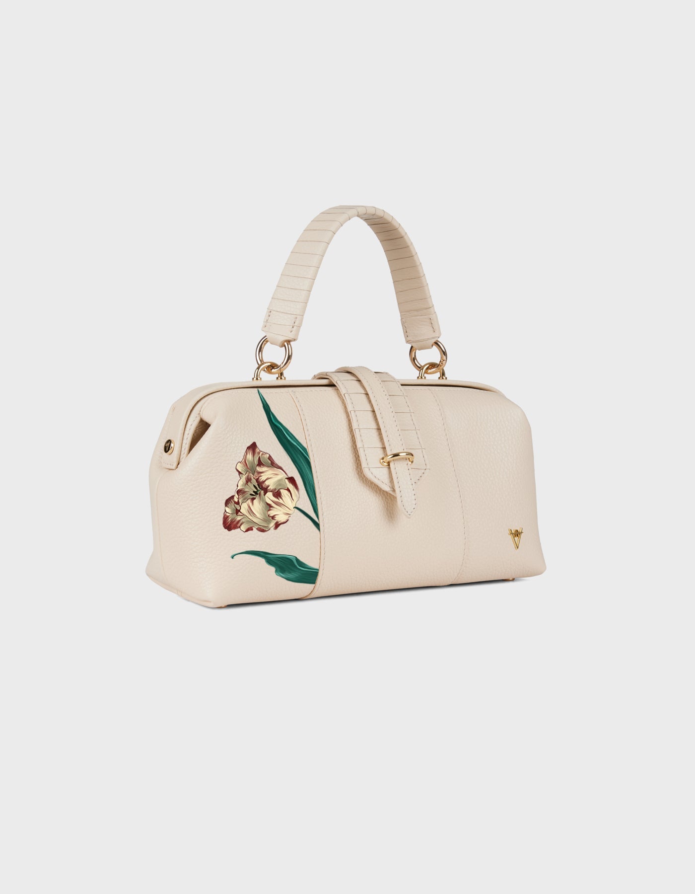 Hiva Atelier | Nubes Doctor Bag - Hand-Painted Bone Lily | Beautiful and Versatile Leather Accessories