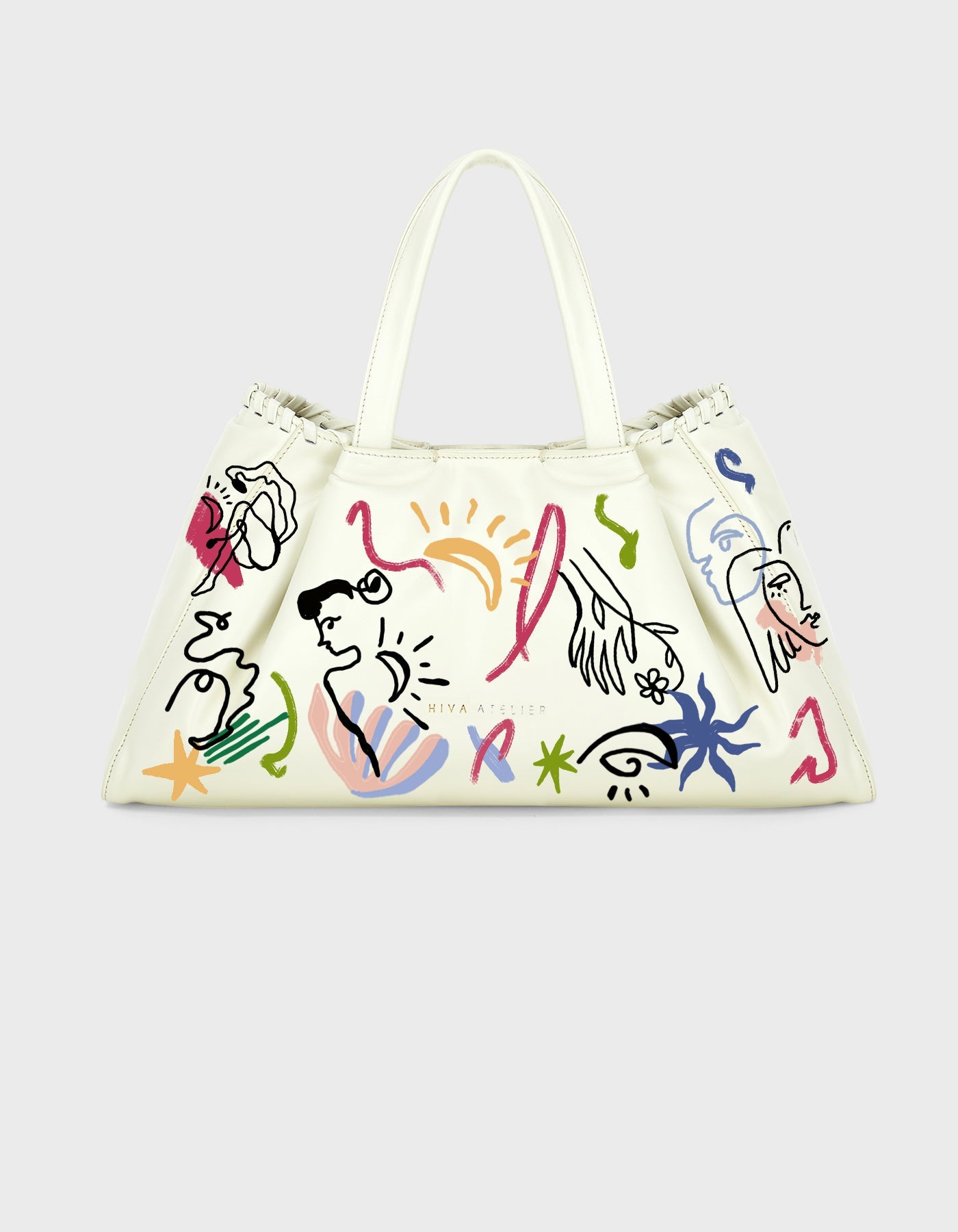 Hiva Atelier | Nubi Pedded Shoulder Bag - Hand-Painted Bone Dream Echoes | Beautiful and Versatile Leather Accessories